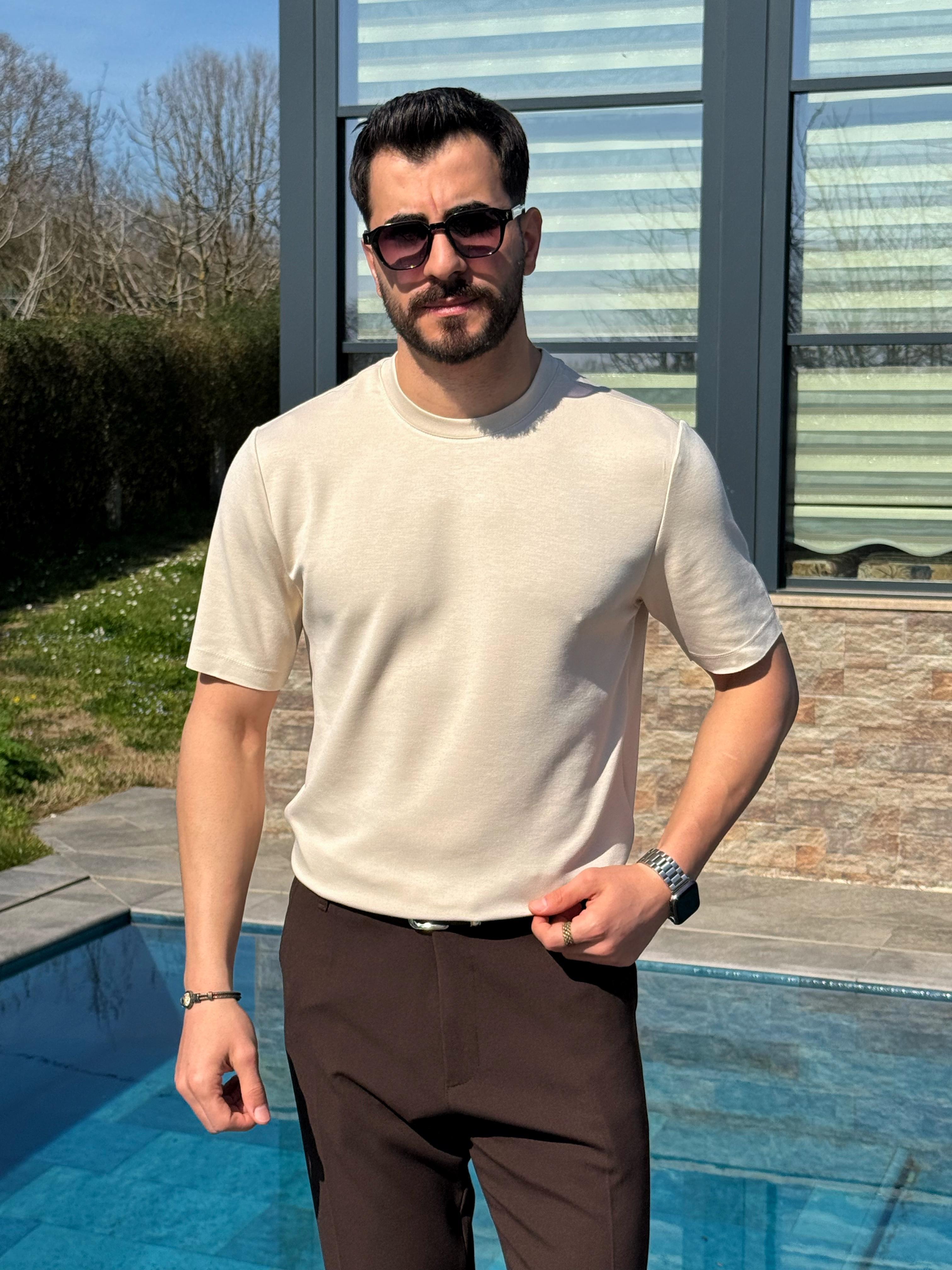 Oysh Kumaş T-Shirt Krem
