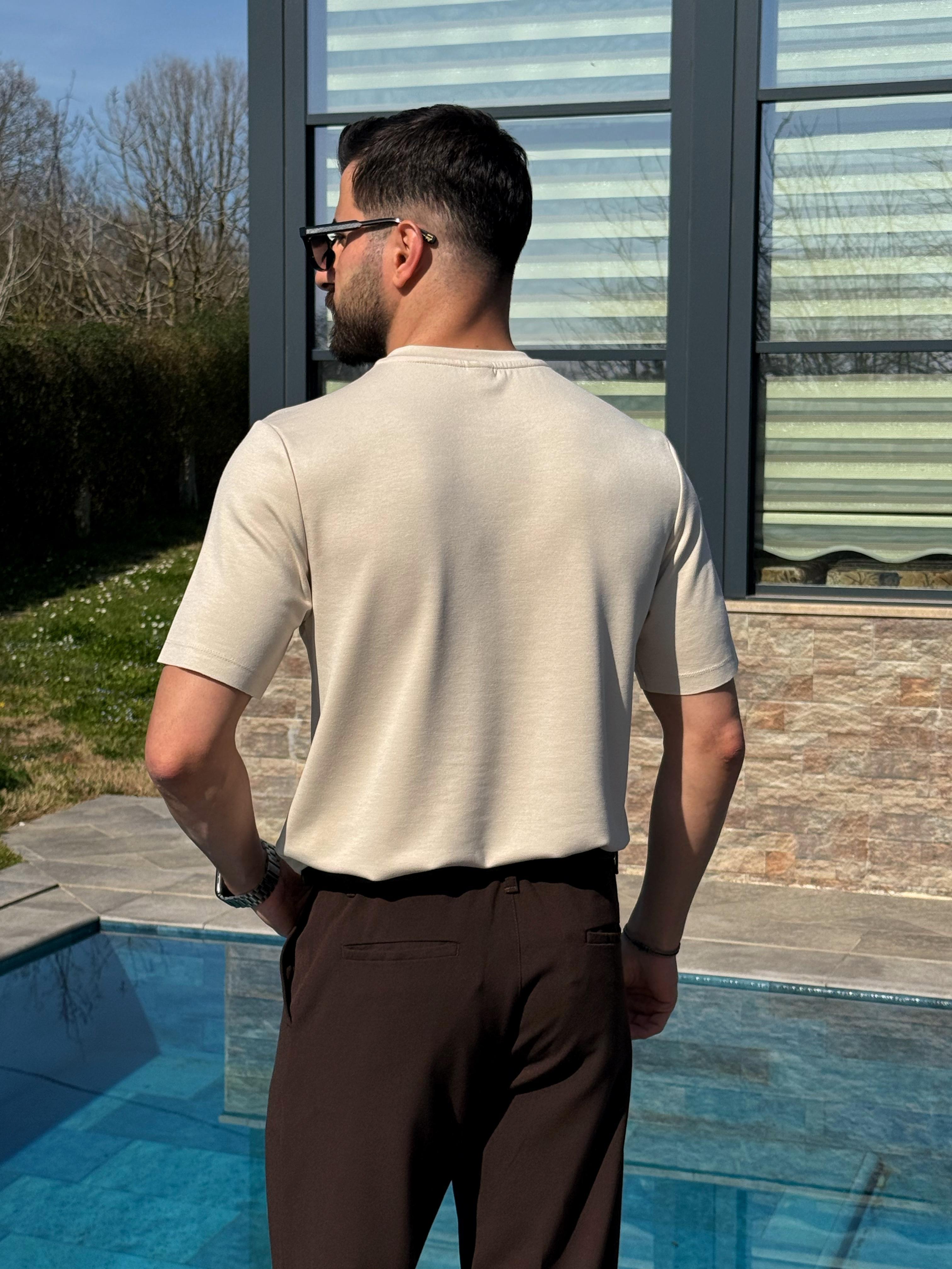 Oysh Kumaş T-Shirt Krem
