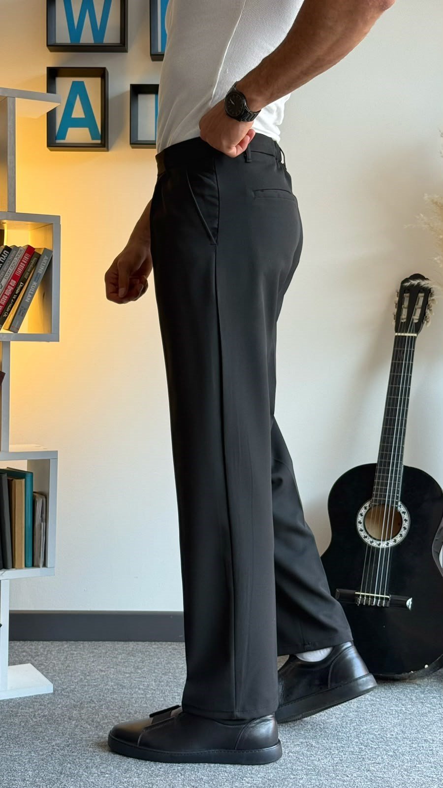 Siyah Bel Detaylı Baggy Pantolon