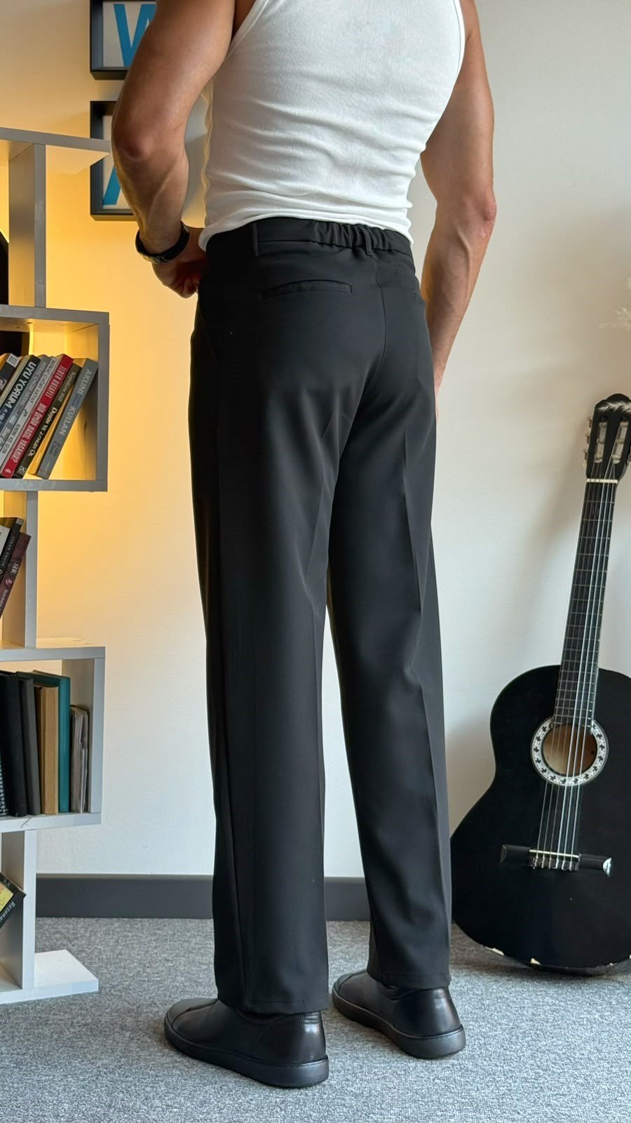 Siyah Bel Detaylı Baggy Pantolon