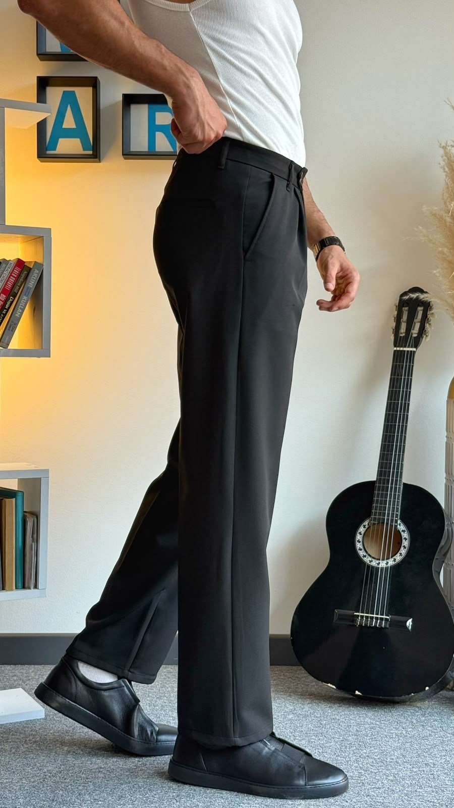 Siyah Bel Detaylı Baggy Pantolon