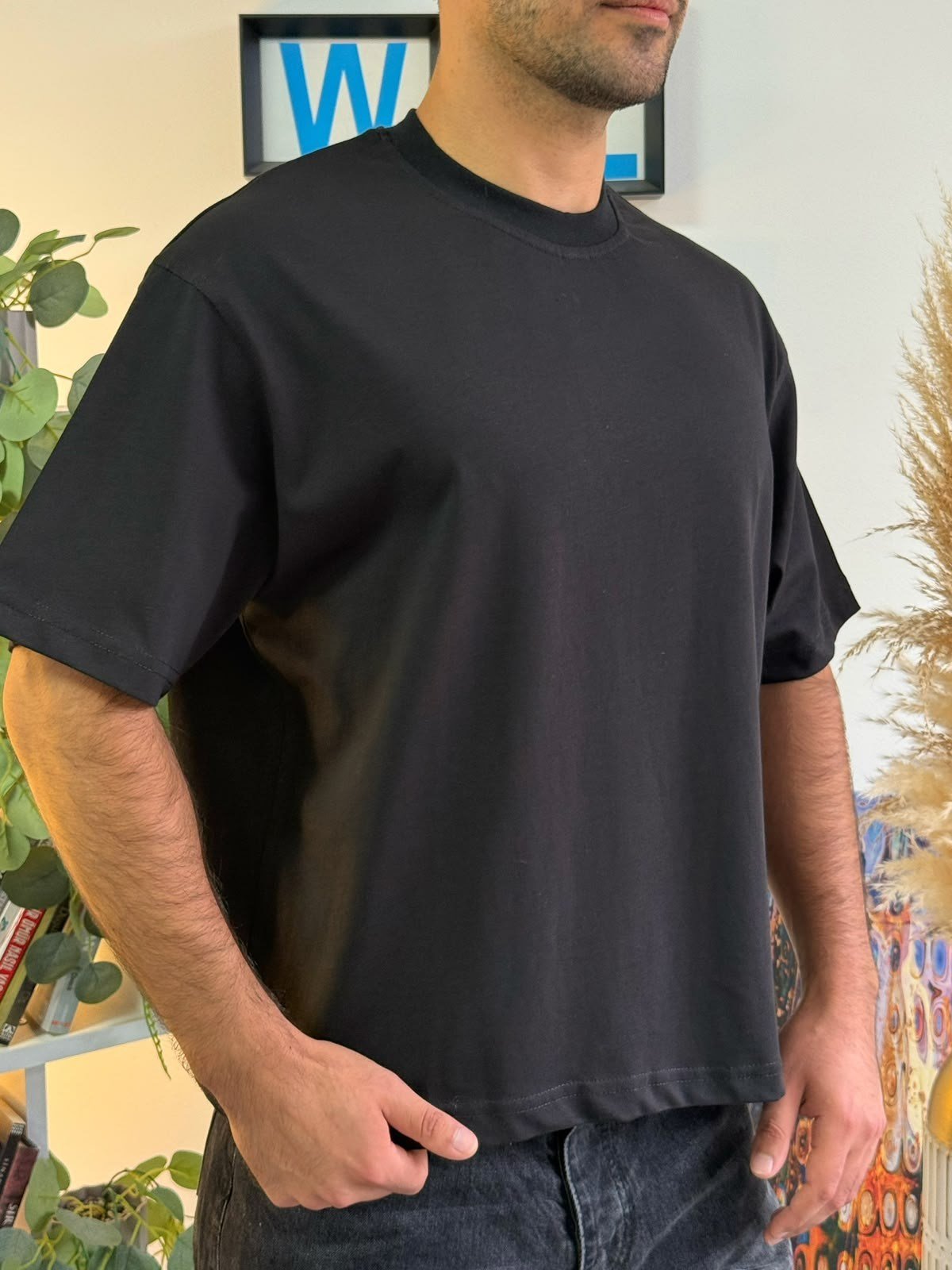 Siyah Boxy Fit Pamuklu Tişört