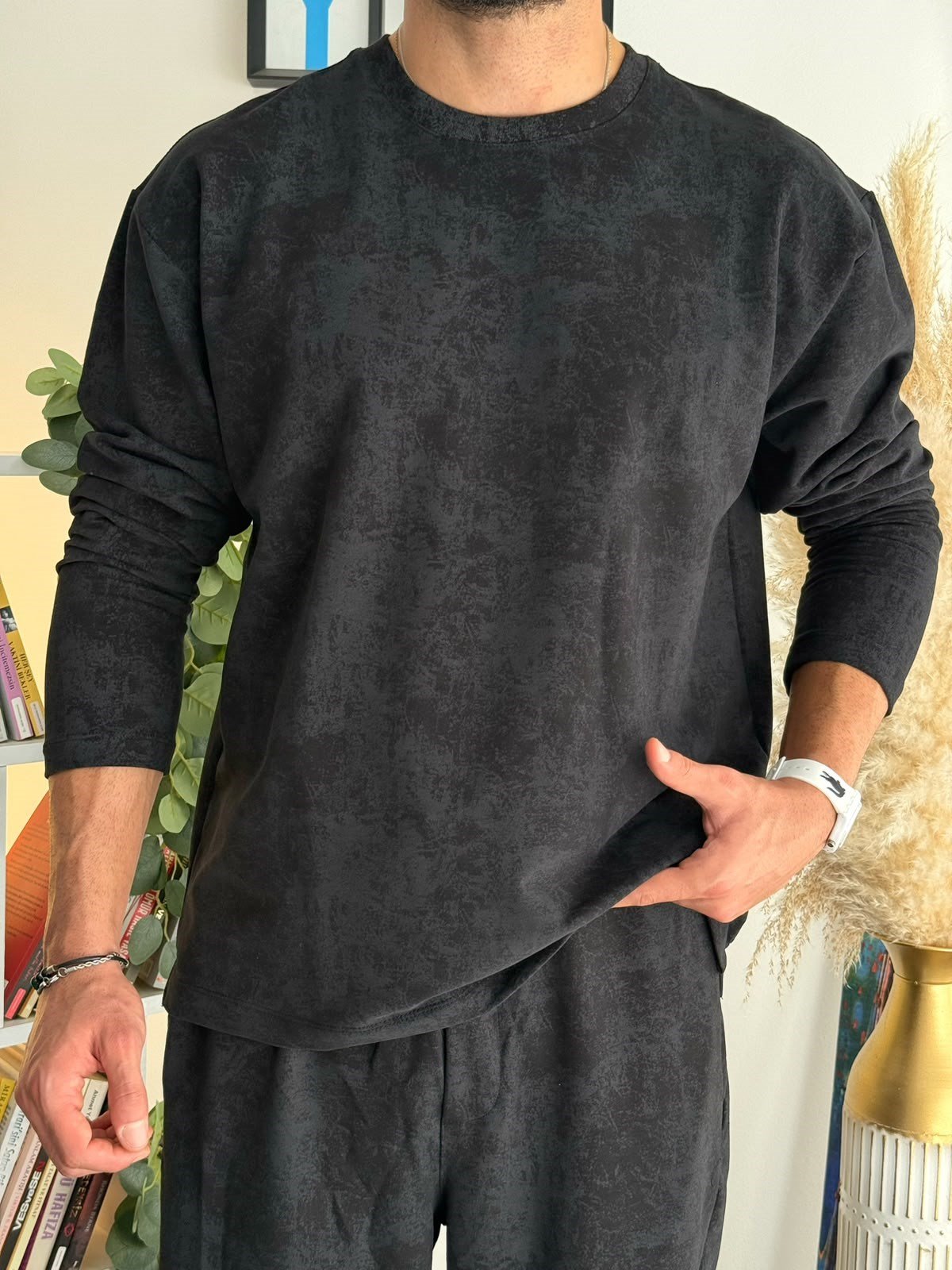 Siyah Fırçalı Yıkama Efektli Takım