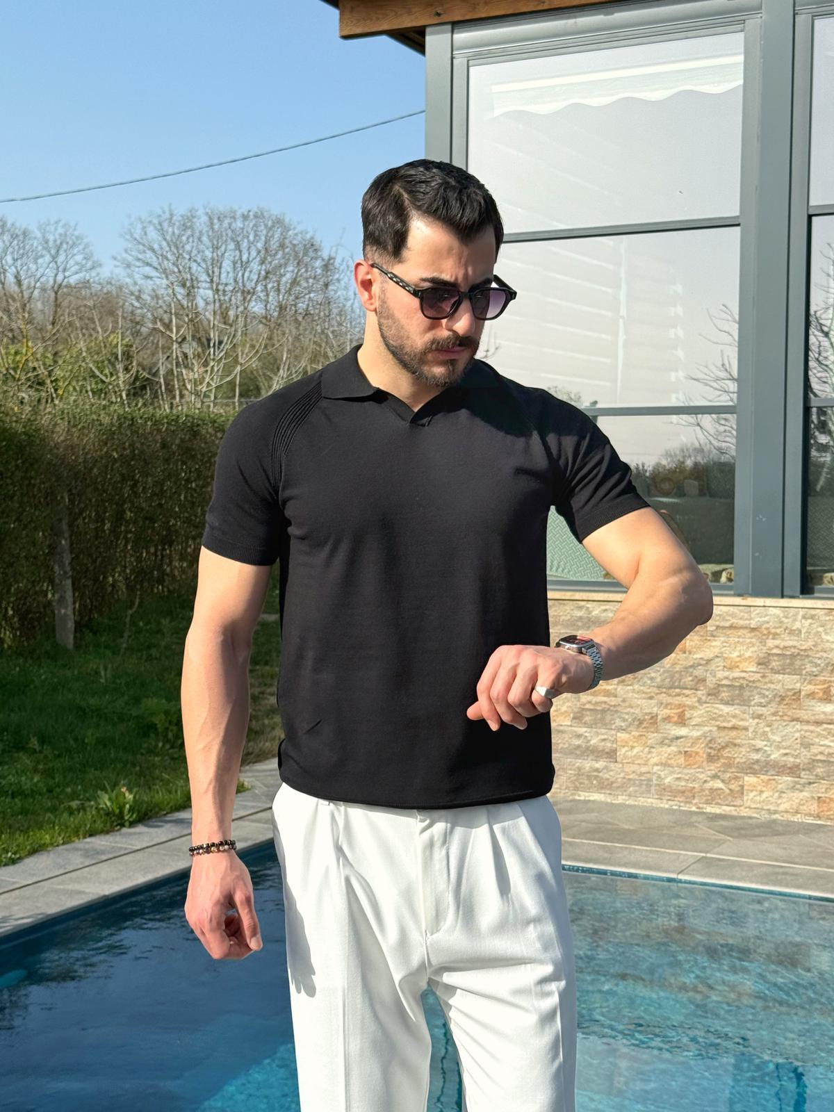 Siyah Monaco Triko Polo T-Shirt