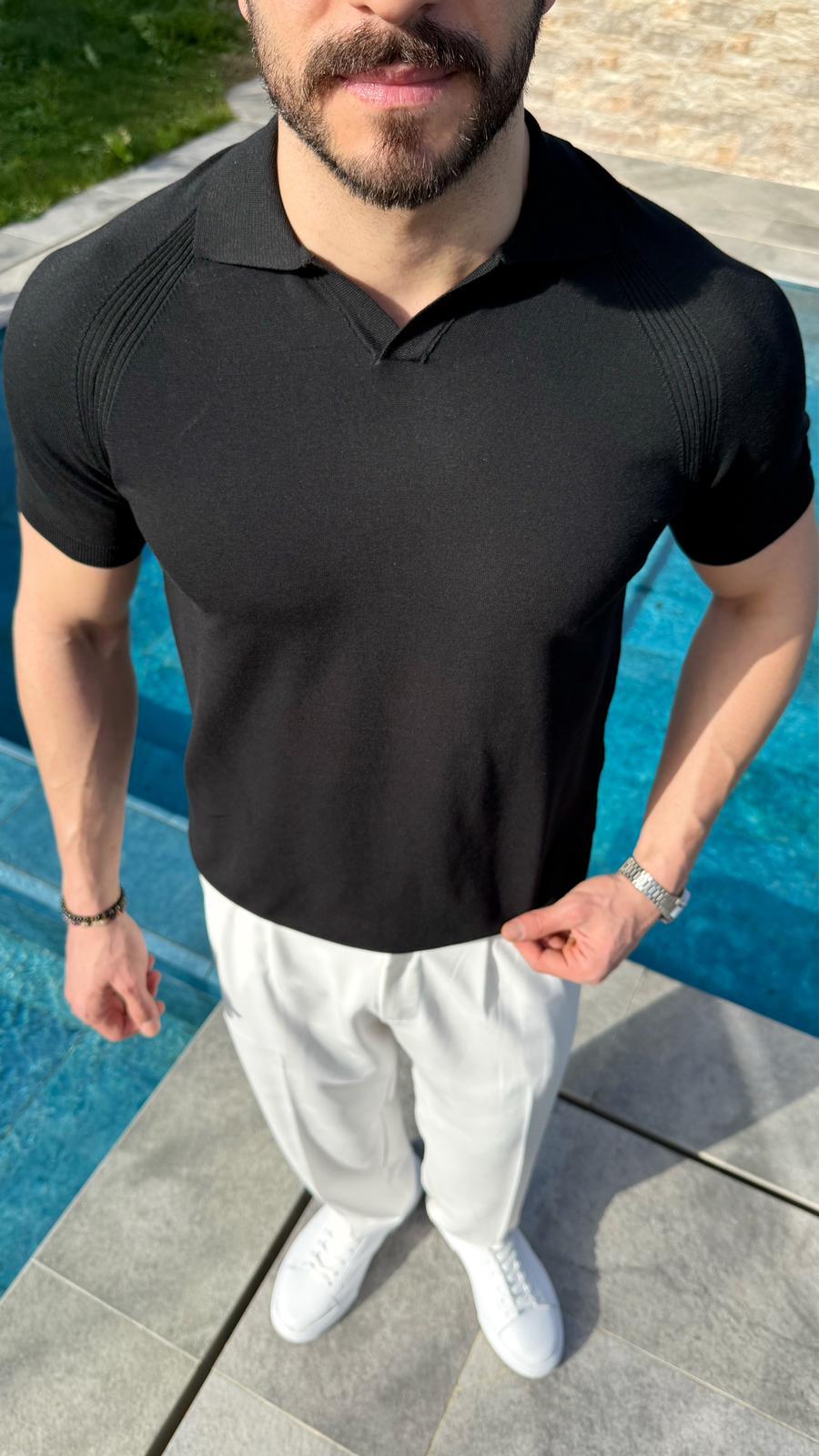 Siyah Monaco Triko Polo T-Shirt
