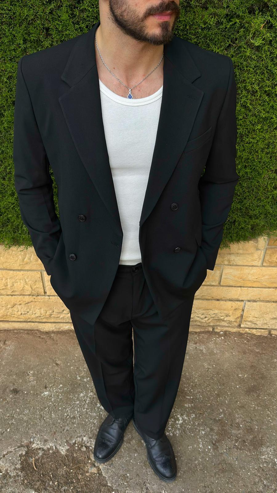Siyah Oversize Kruvaze Takım