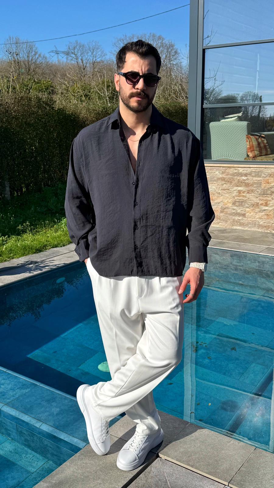 Siyah Oversize Modern Modal Gömlek
