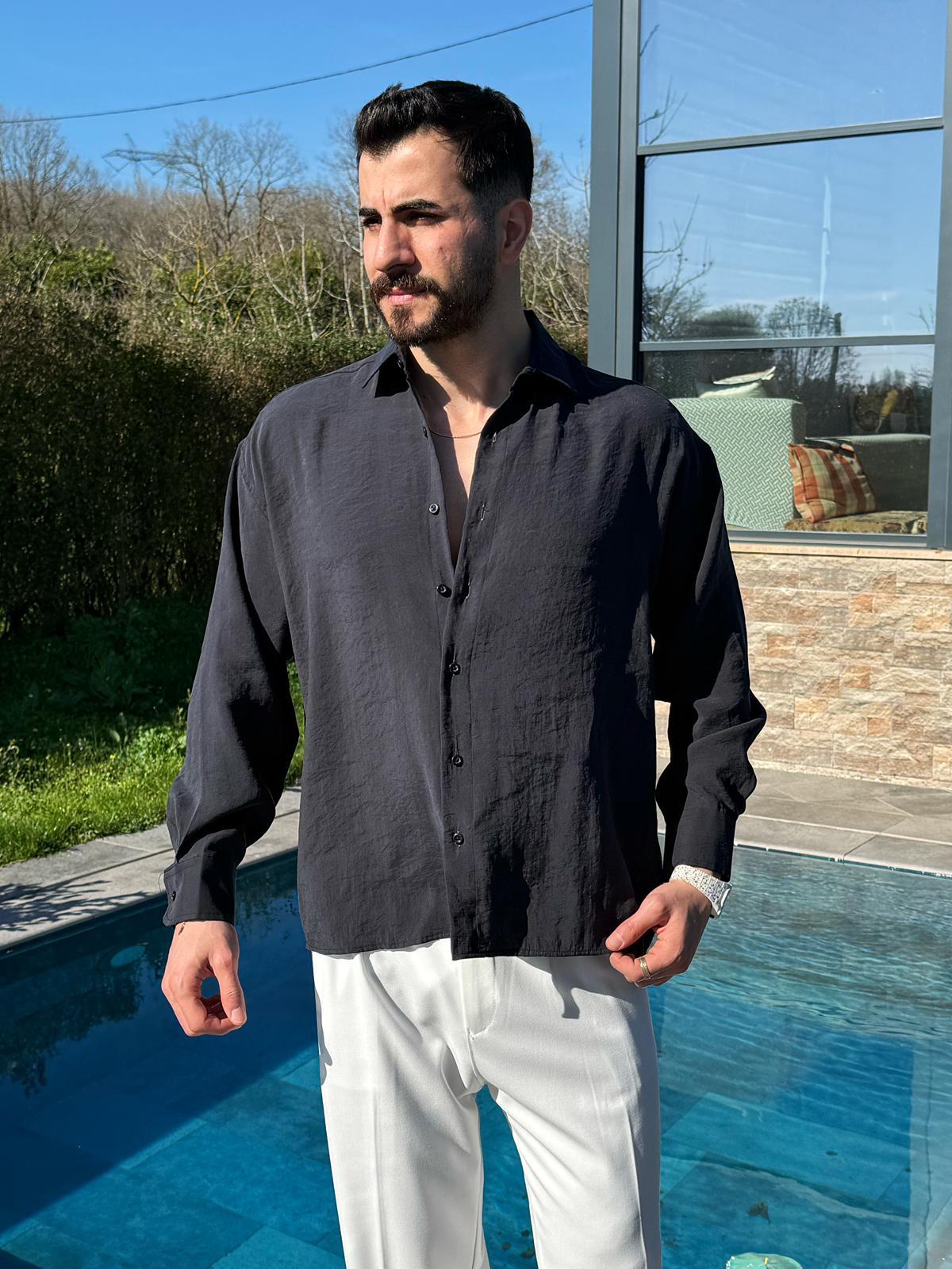 Siyah Oversize Modern Modal Gömlek