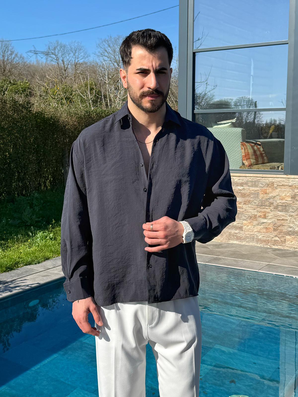 Siyah Oversize Modern Modal Gömlek