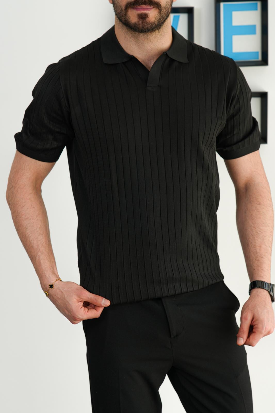 Siyah Premium Yazlık Pamuklu Fit Polo T-Shirt