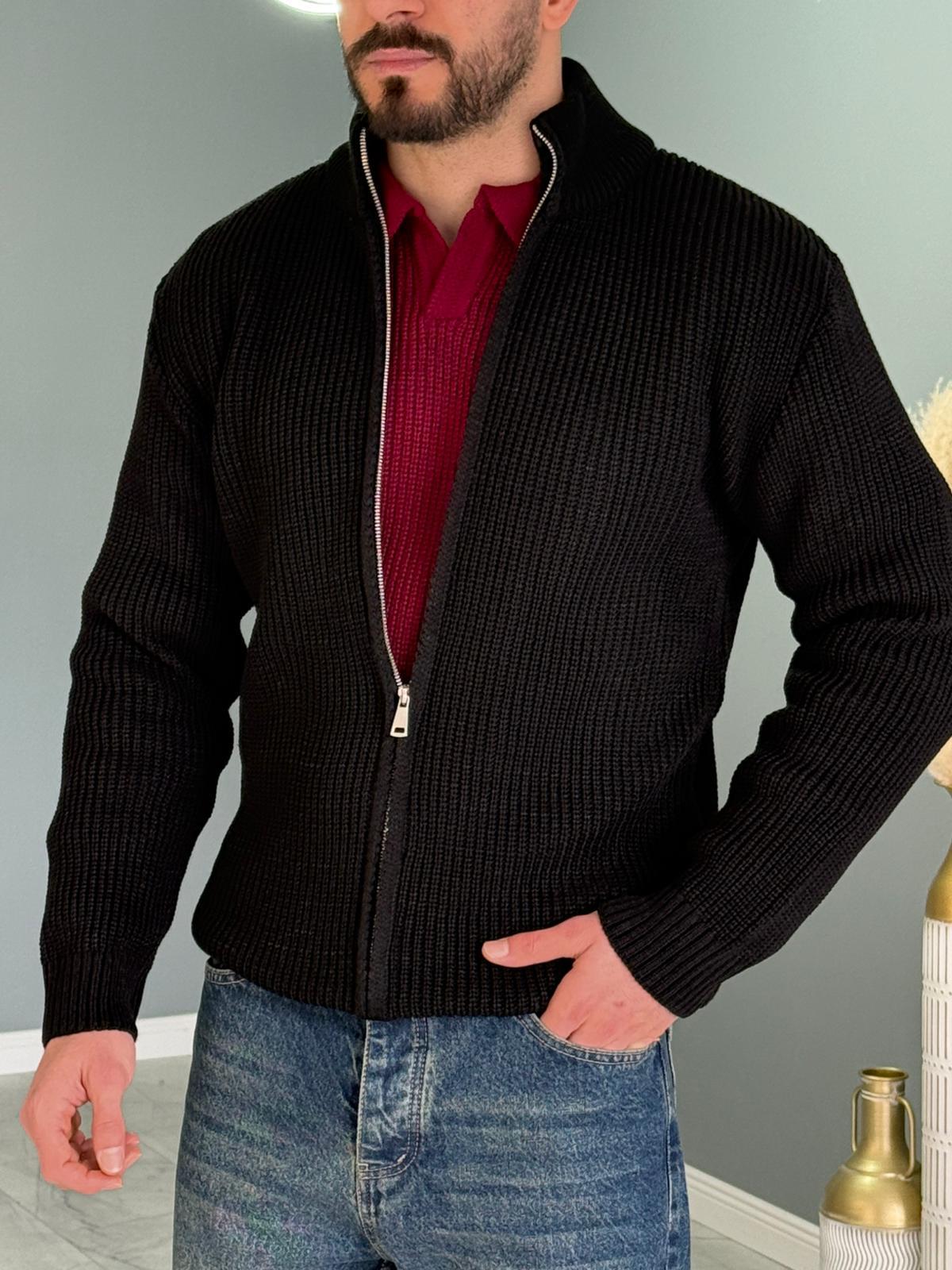 Siyah Premium Zip Knit Hırka