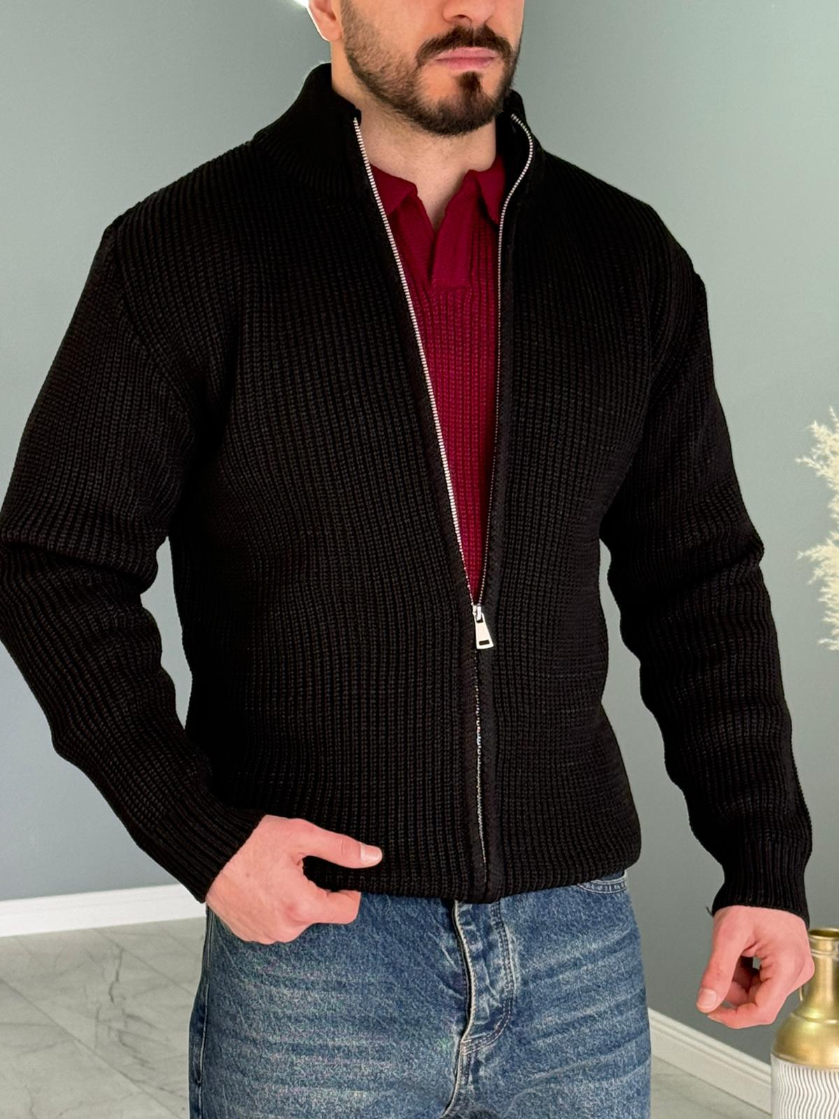 Siyah Premium Zip Knit Hırka