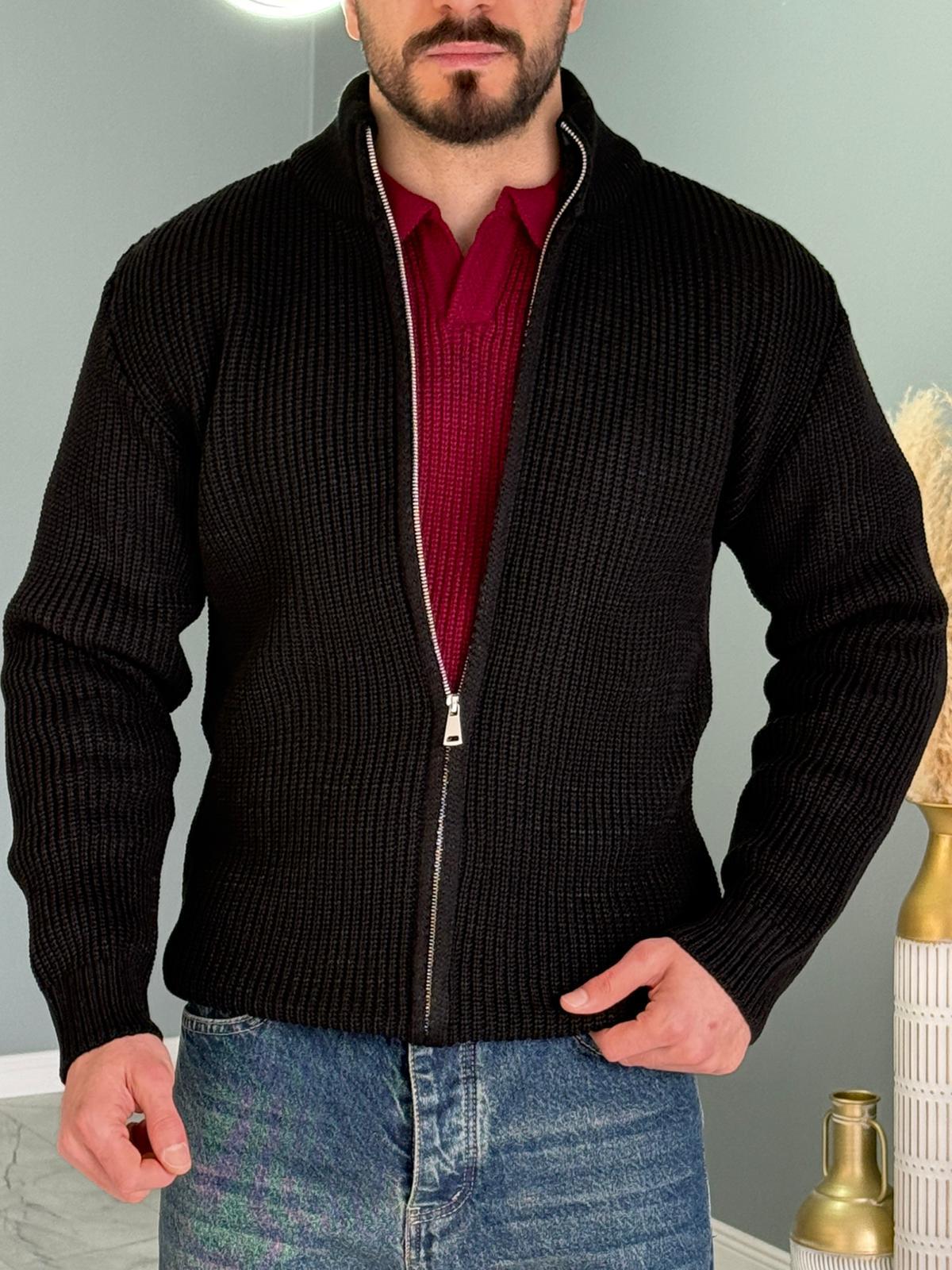 Siyah Premium Zip Knit Hırka