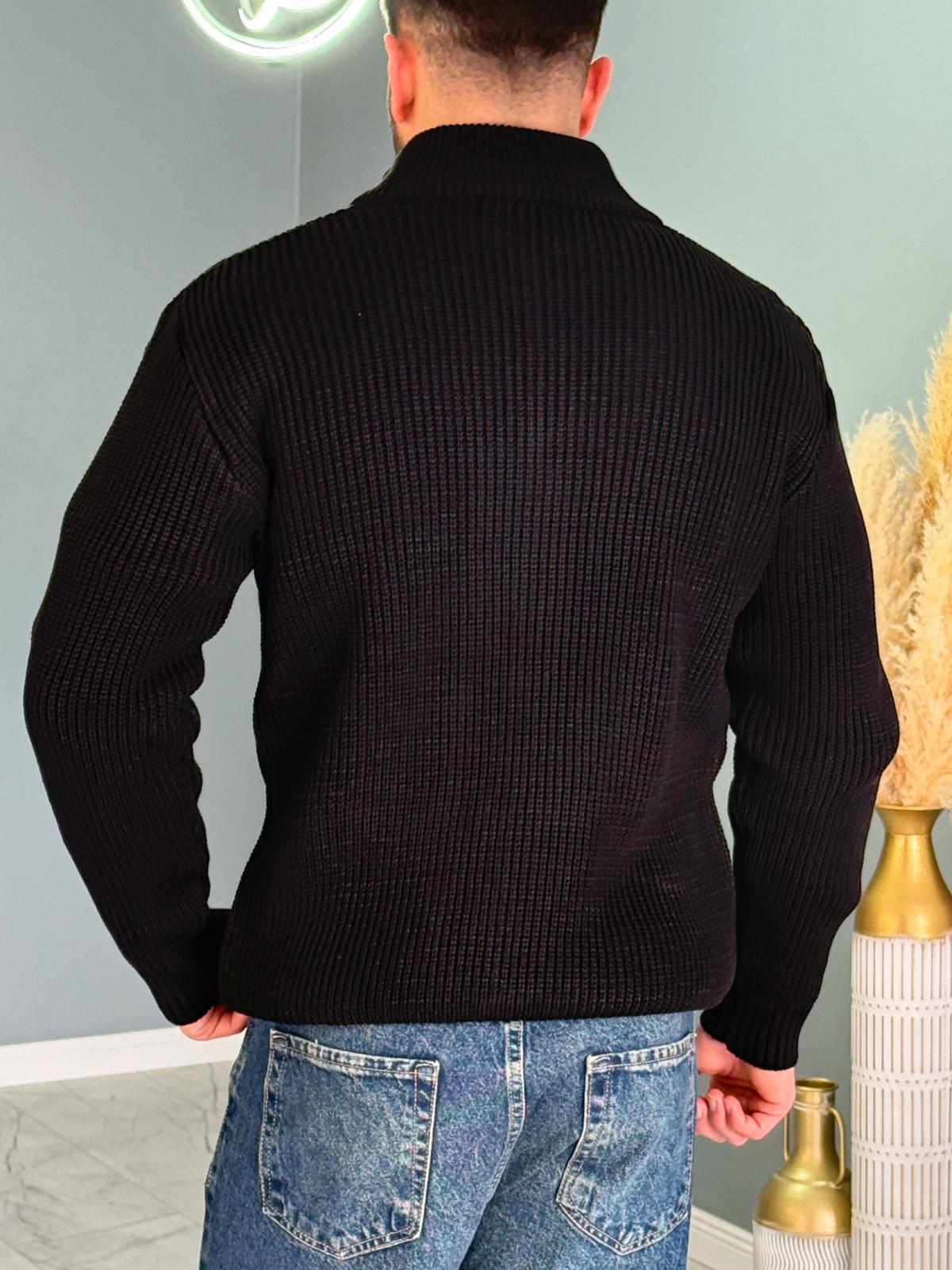 Siyah Premium Zip Knit Hırka