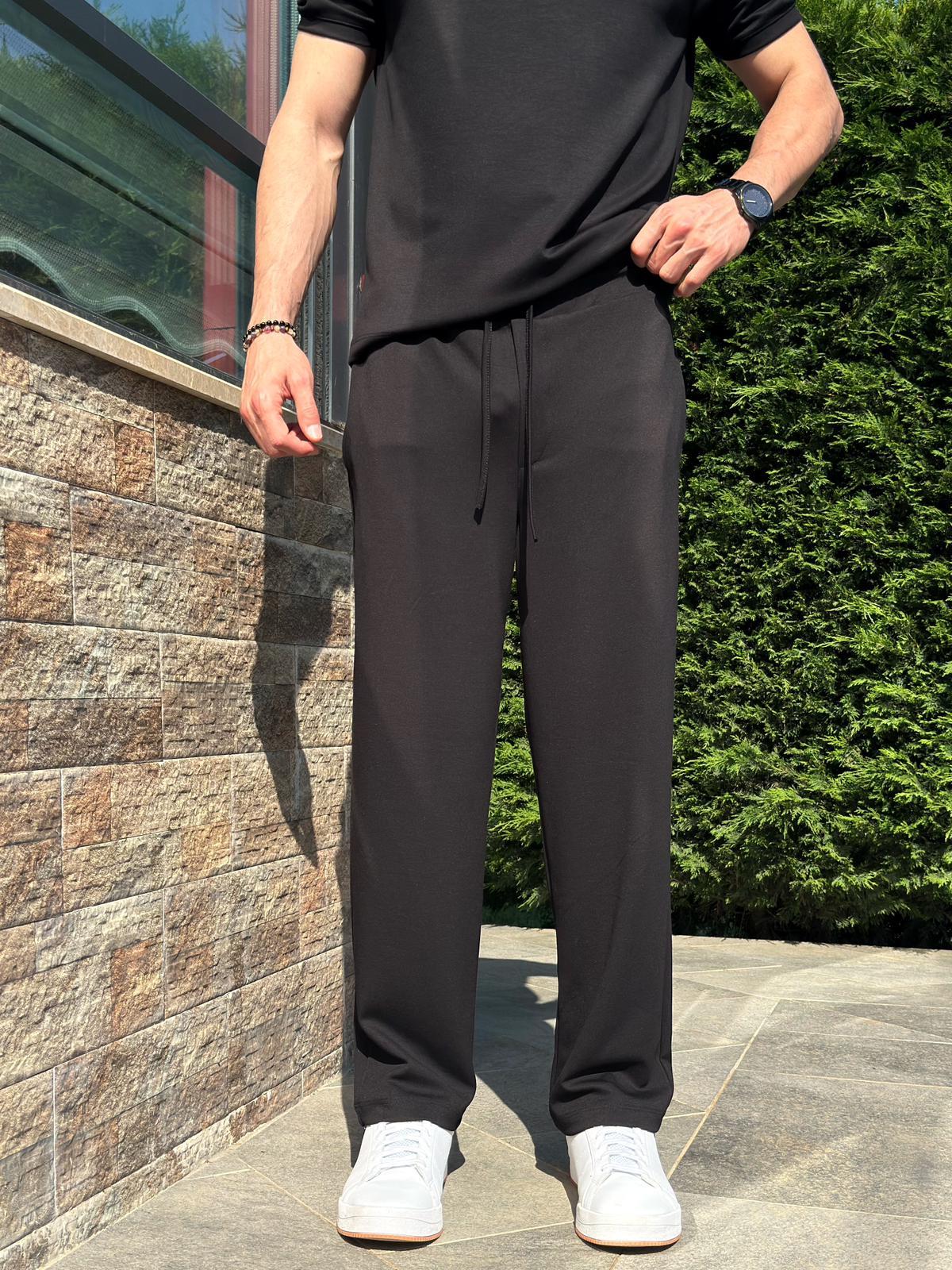 Siyah Regular Fit Yarım Fermuarlı Yazlık Osyho Takım