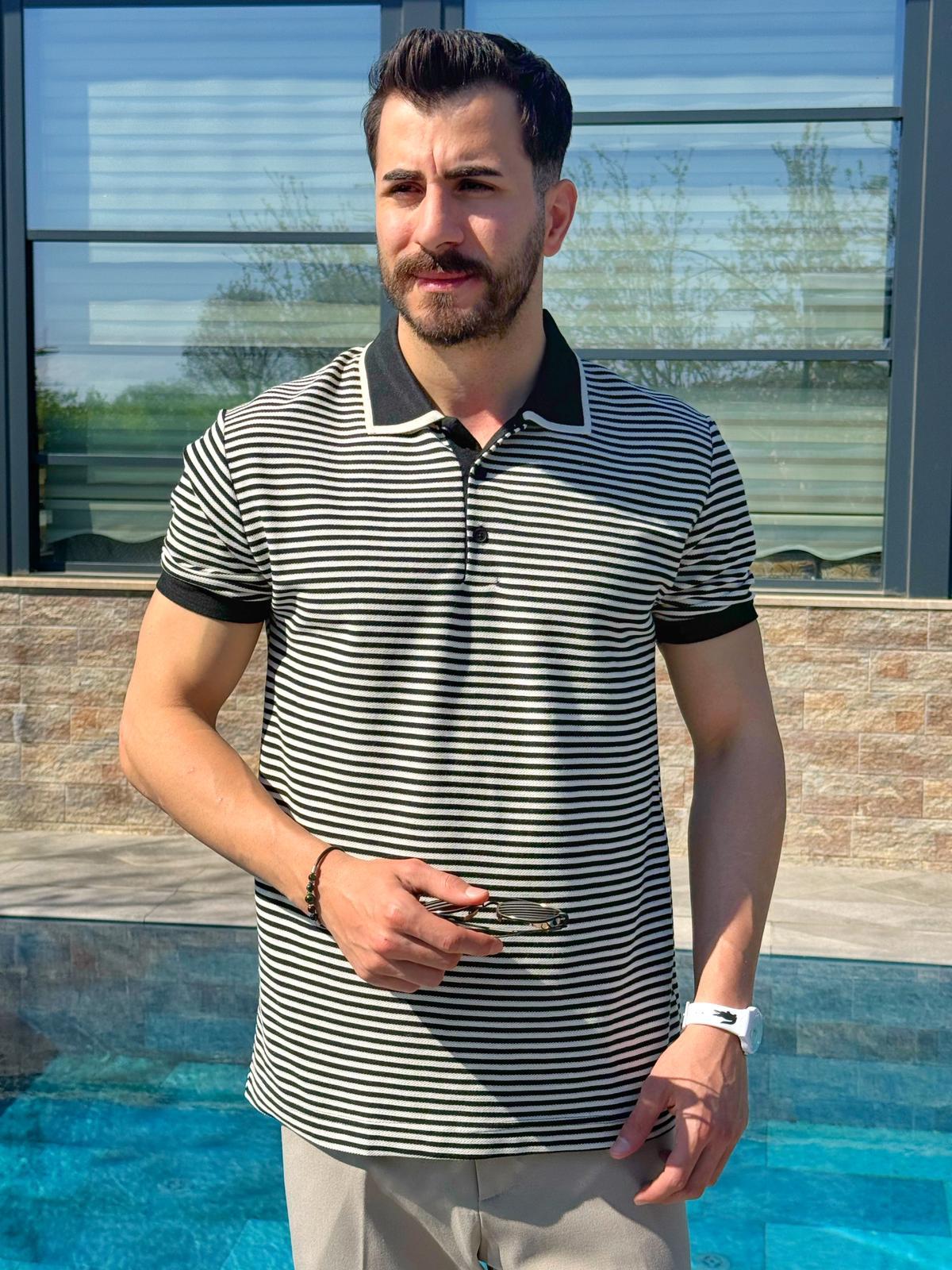 Siyah Şeritli Regular Kalıp Polo Yaka T-shirt