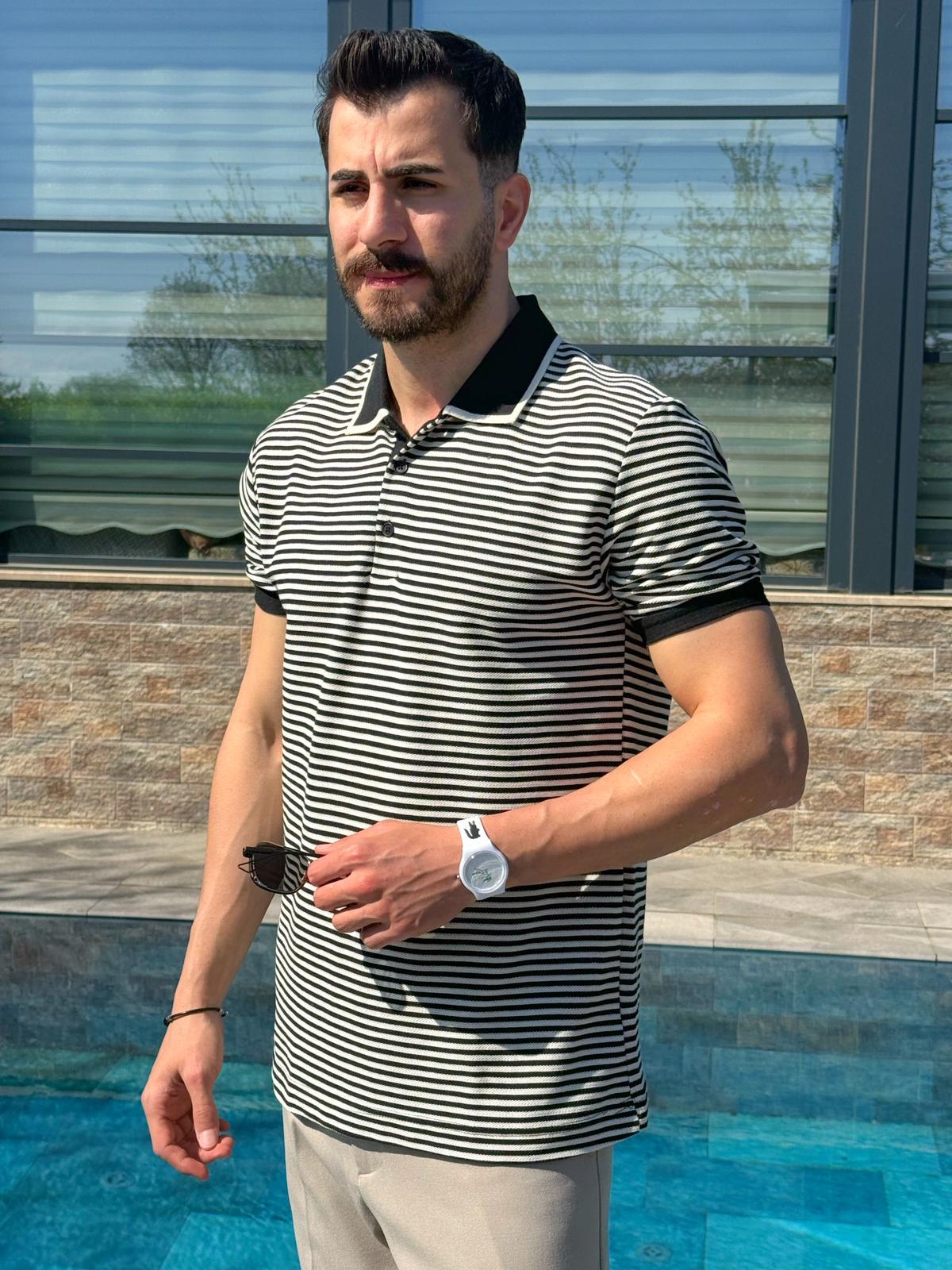 Siyah Şeritli Regular Kalıp Polo Yaka T-shirt