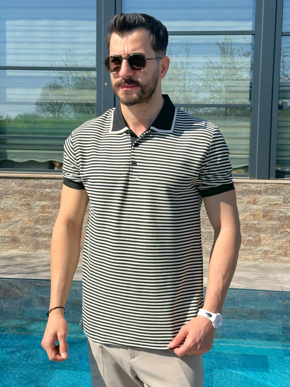 Siyah Şeritli Regular Kalıp Polo Yaka T-shirt