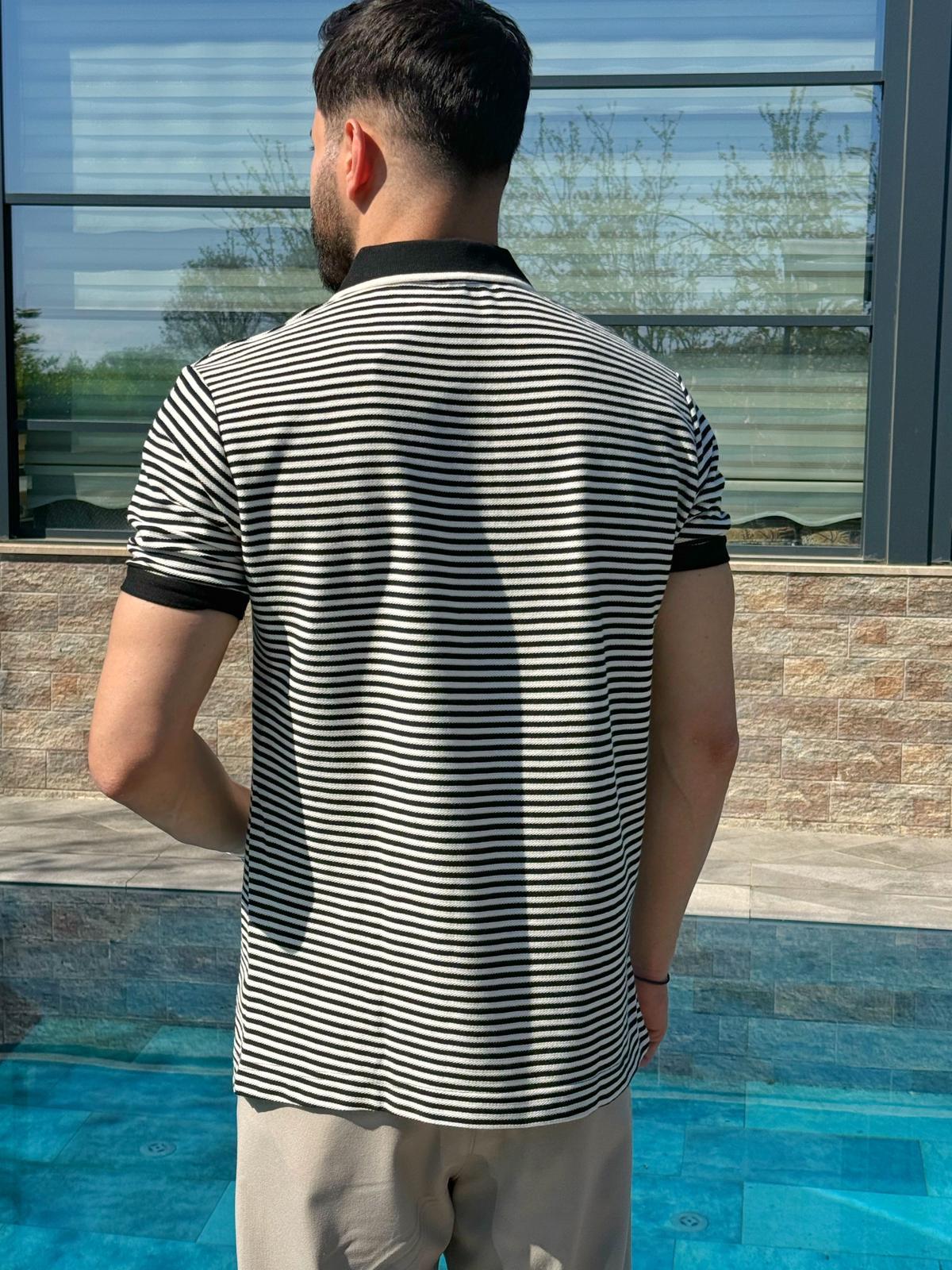 Siyah Şeritli Regular Kalıp Polo Yaka T-shirt
