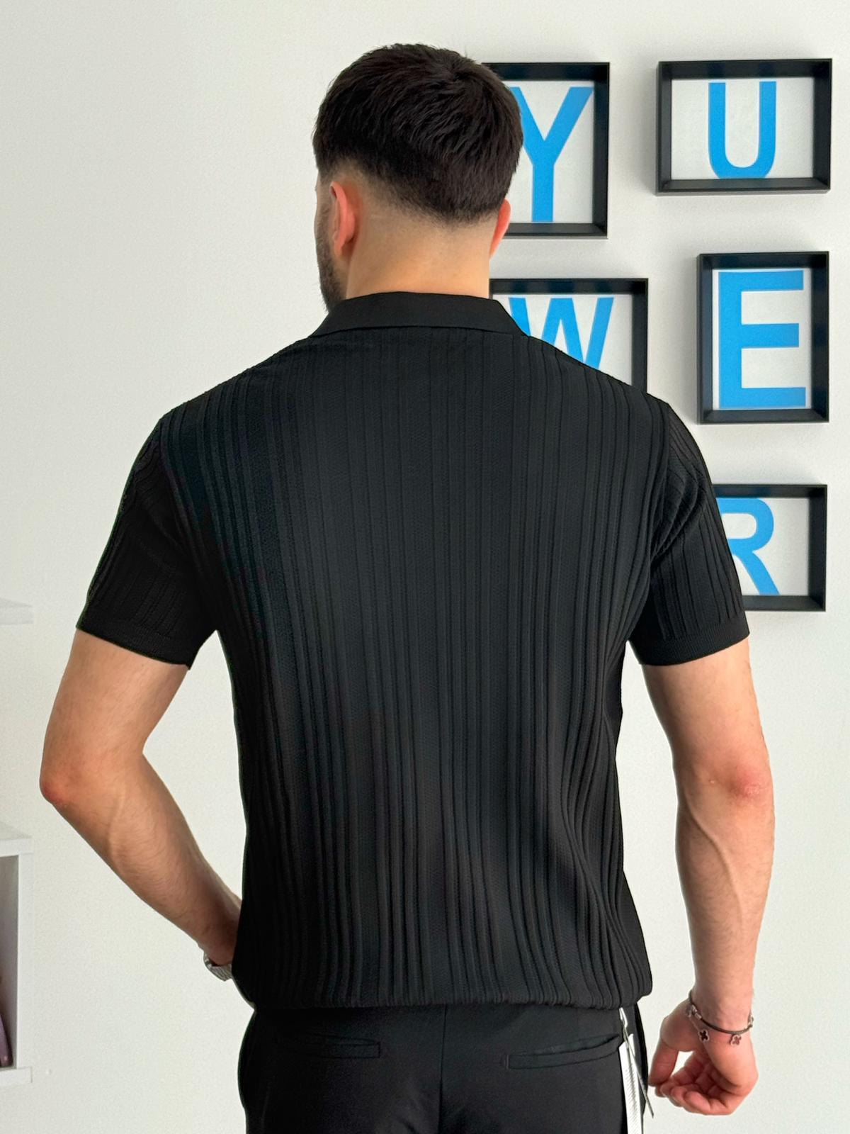 Siyah Yazlık Likralı Polo Yaka T-Shirt