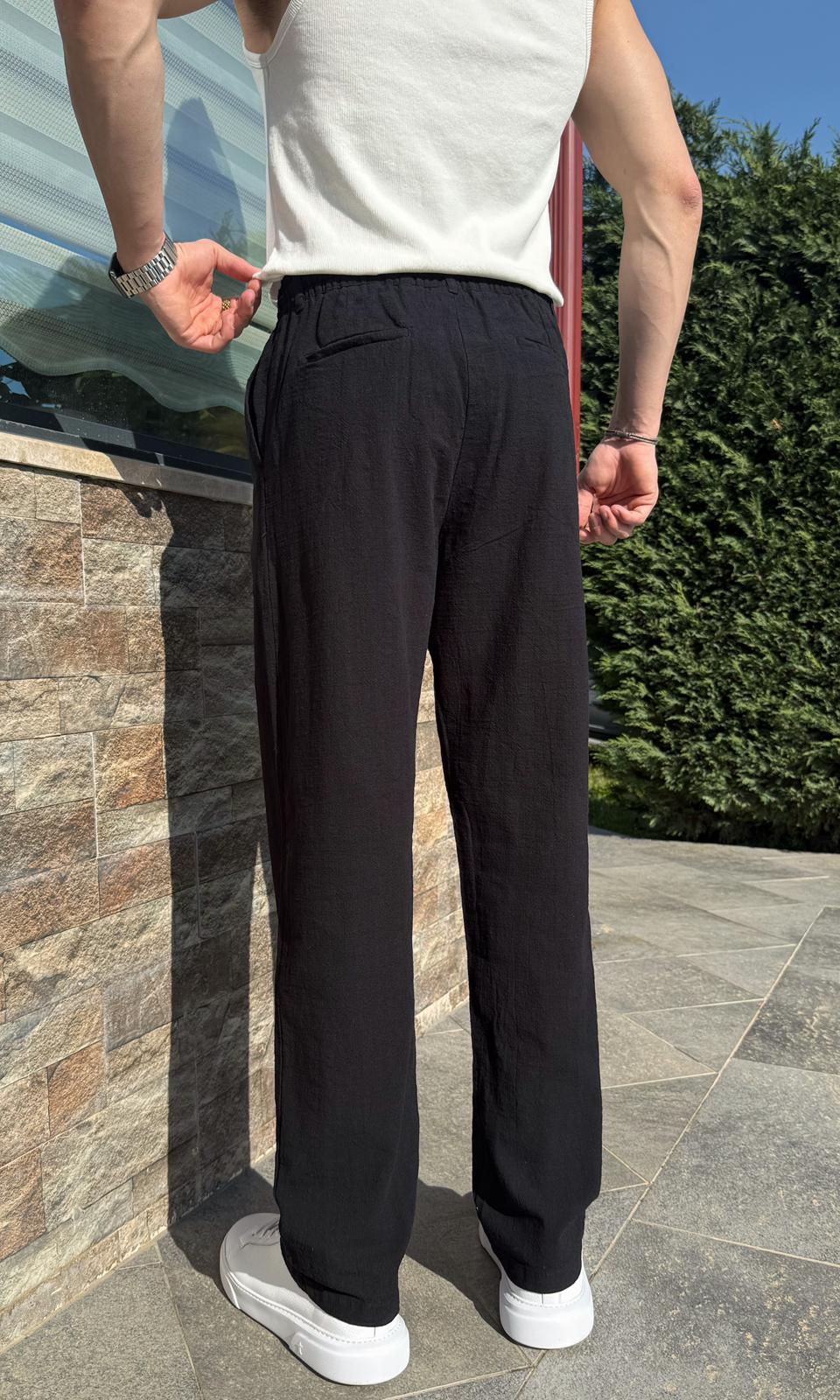Siyah Yazlık Premium Keten Baggy Pantolon