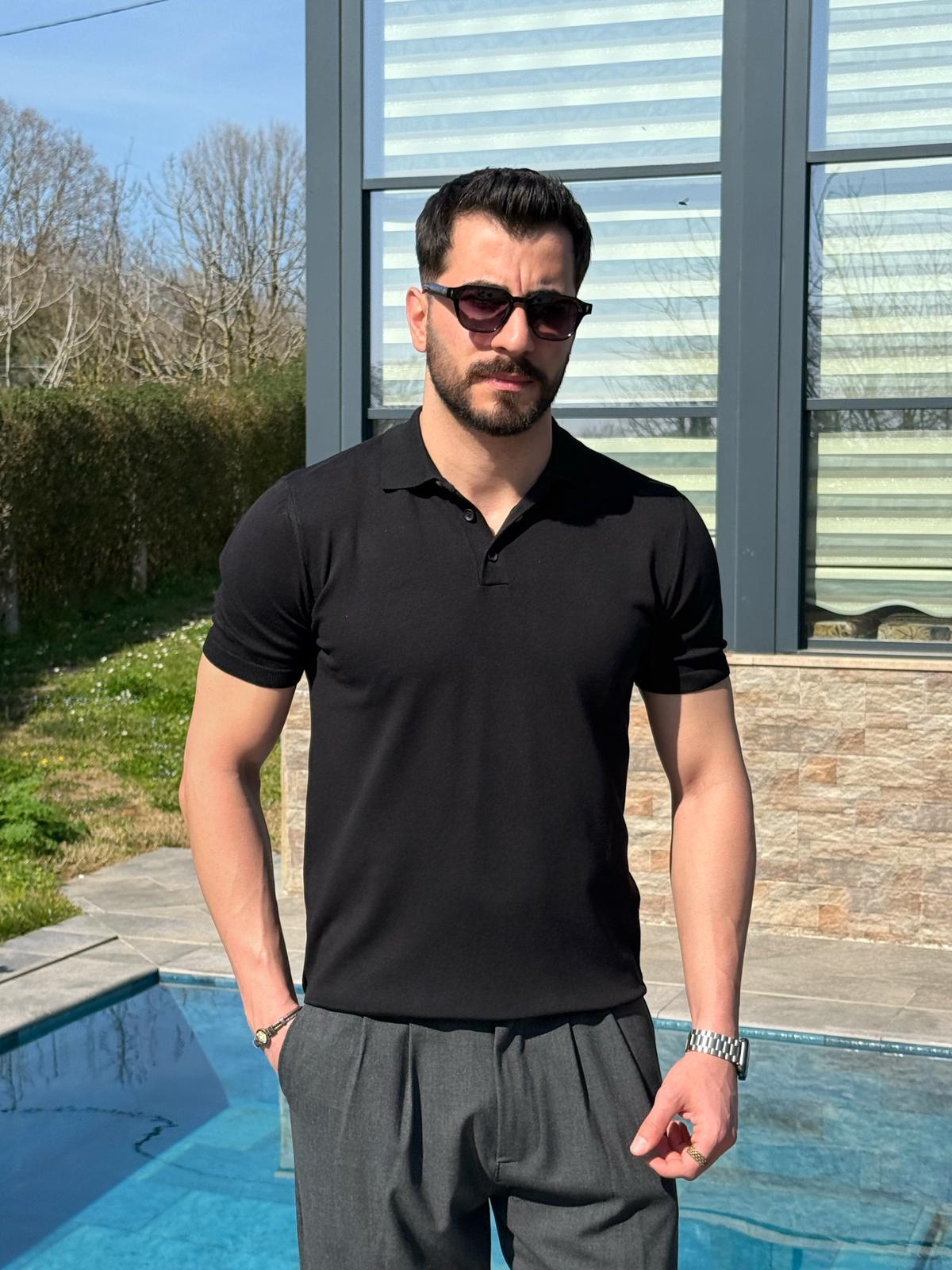 Siyah Yazlık Worteks Polo Yaka Düğmeli T-Shirt