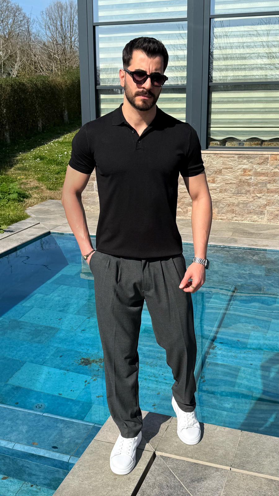 Siyah Yazlık Worteks Polo Yaka Düğmeli T-Shirt