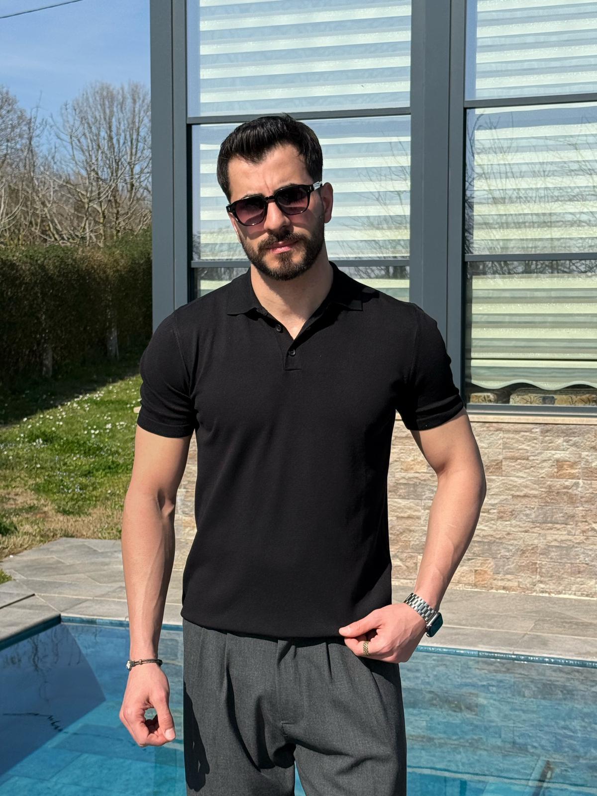 Siyah Yazlık Worteks Polo Yaka Düğmeli T-Shirt