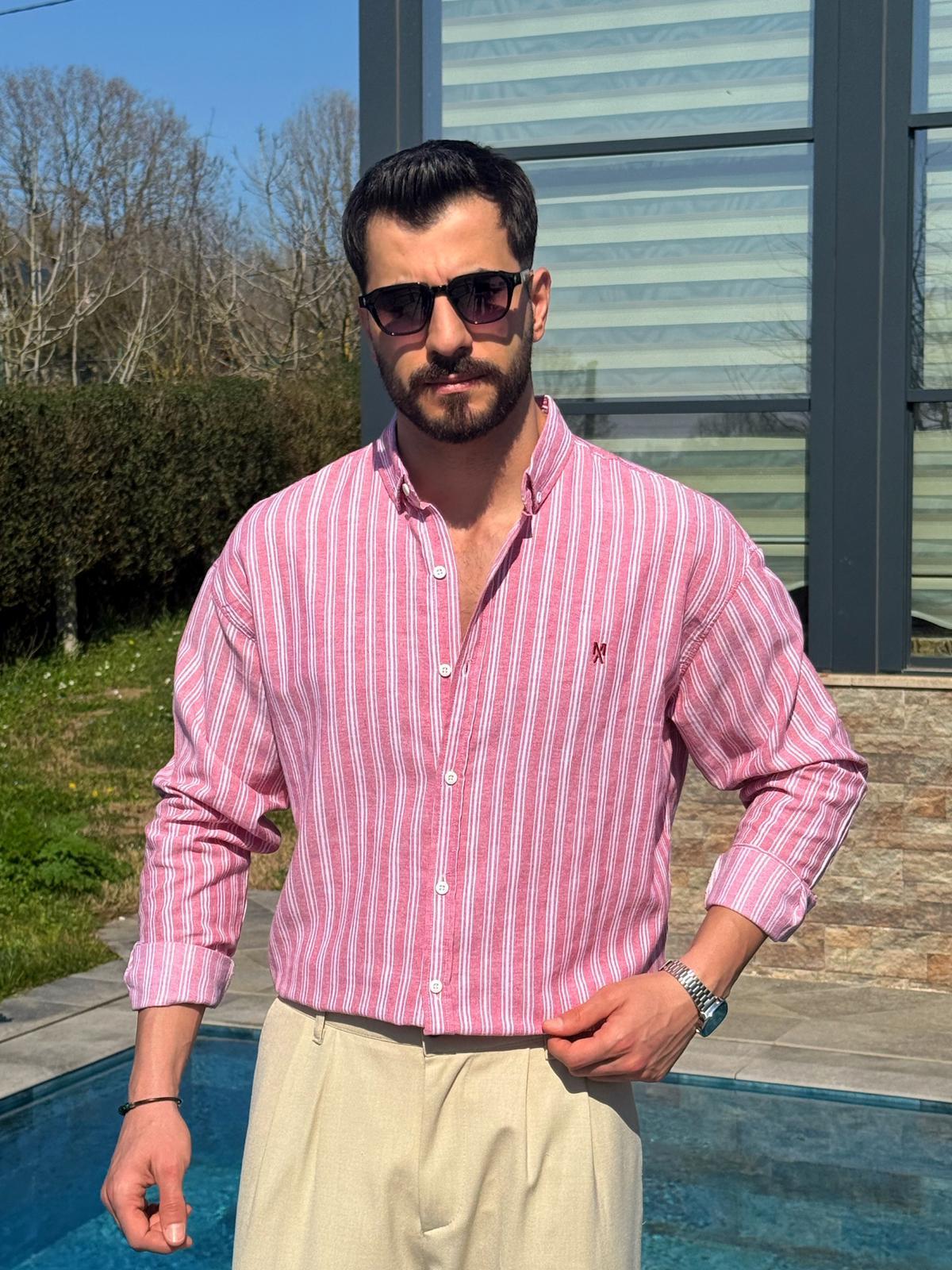 Soft Kırmızı Marin Çizgili Yazlık Gömlek