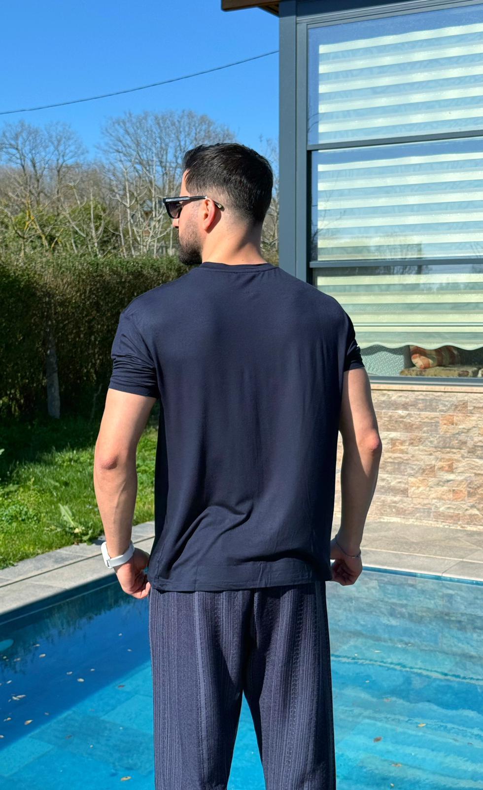 Süet Kumaş T-Shirt Lacivert