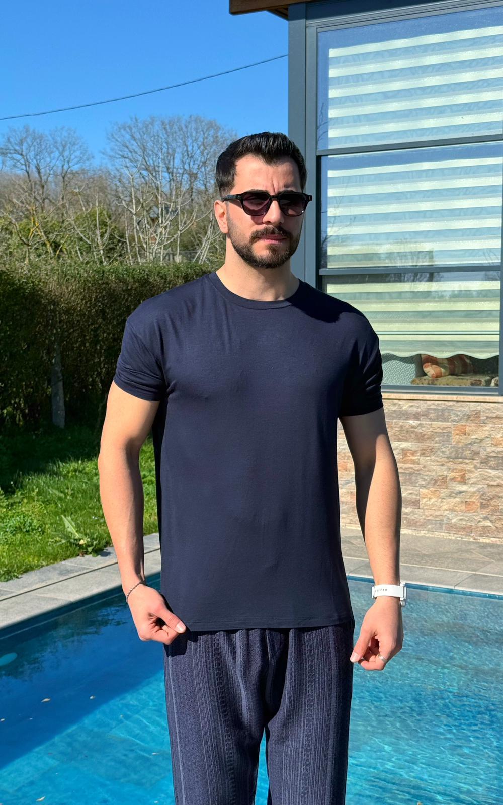 Süet Kumaş T-Shirt Lacivert