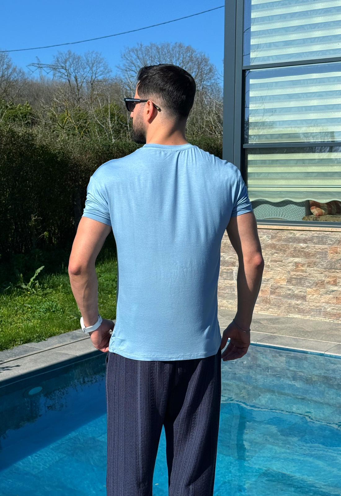 Süet Kumaş T-Shirt Mavi