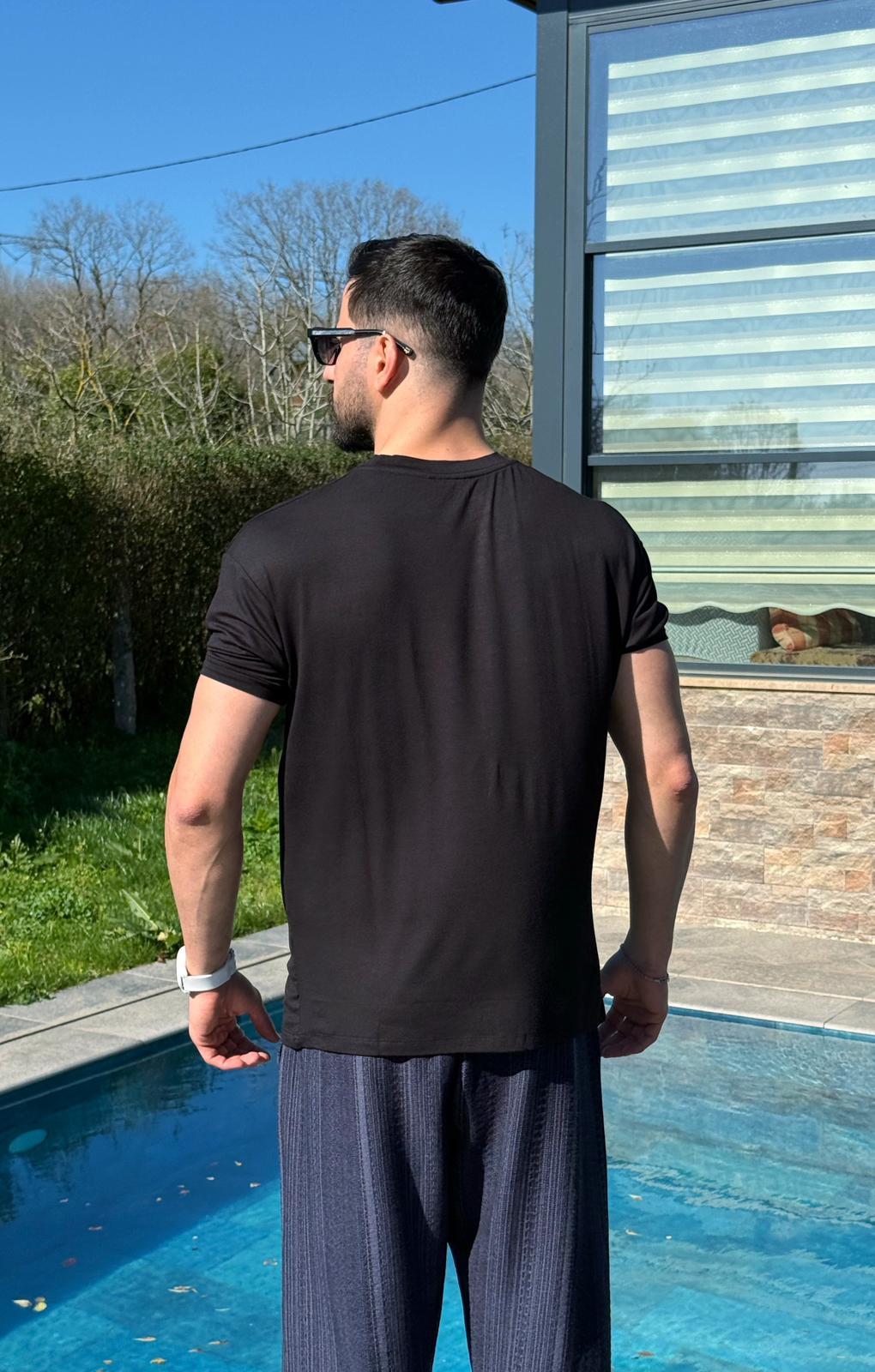 Süet Kumaş T-Shirt Siyah