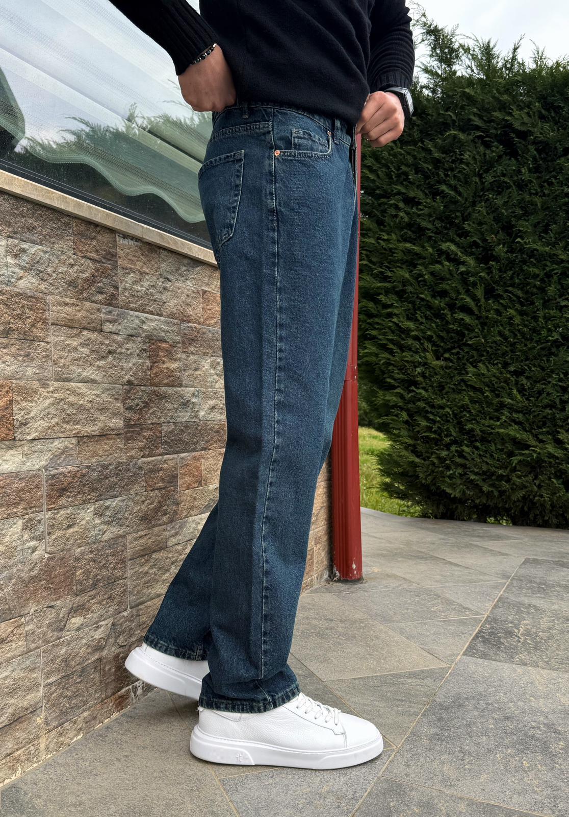 Vintage Koyu Mavi Regular Kalıp Kot Pantolon Jeans