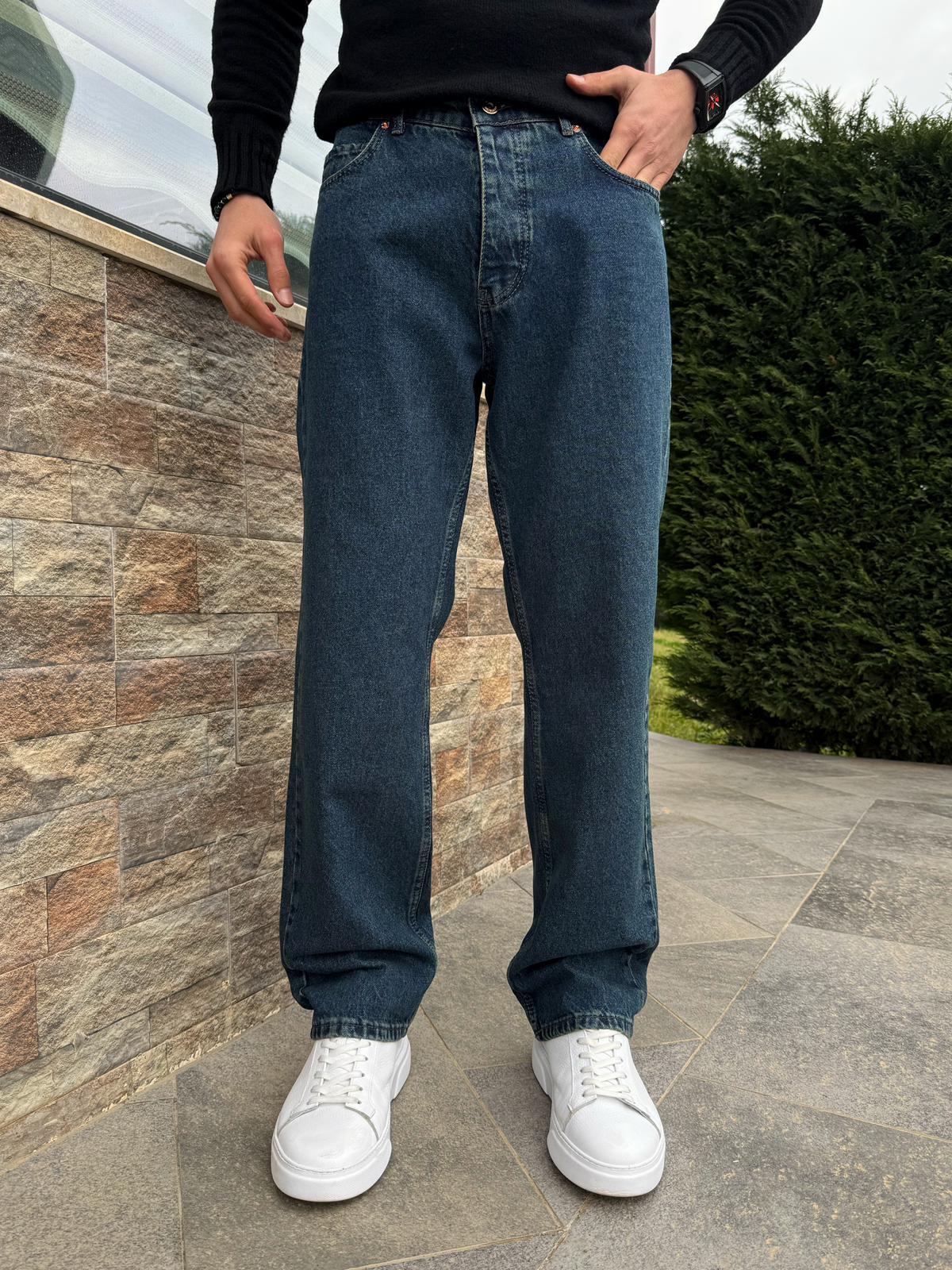 Vintage Koyu Mavi Regular Kalıp Kot Pantolon Jeans