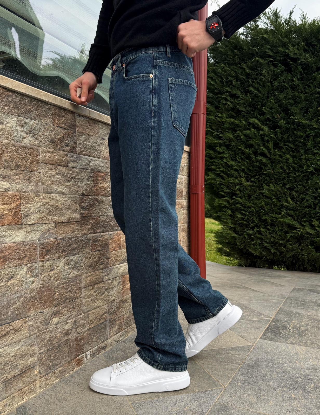 Vintage Koyu Mavi Regular Kalıp Kot Pantolon Jeans