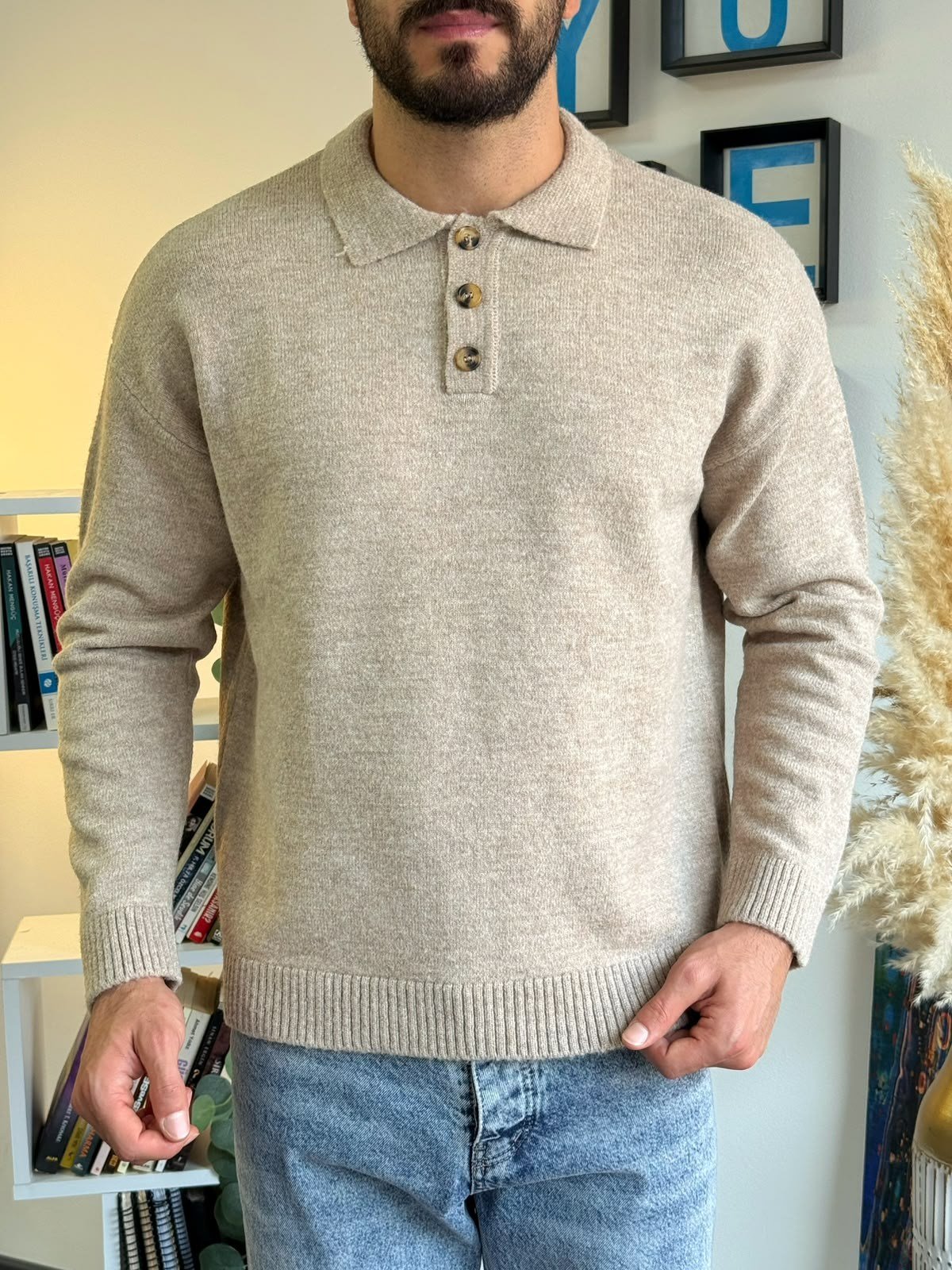 Vizon Gramajlı Oversize Polo Kazak