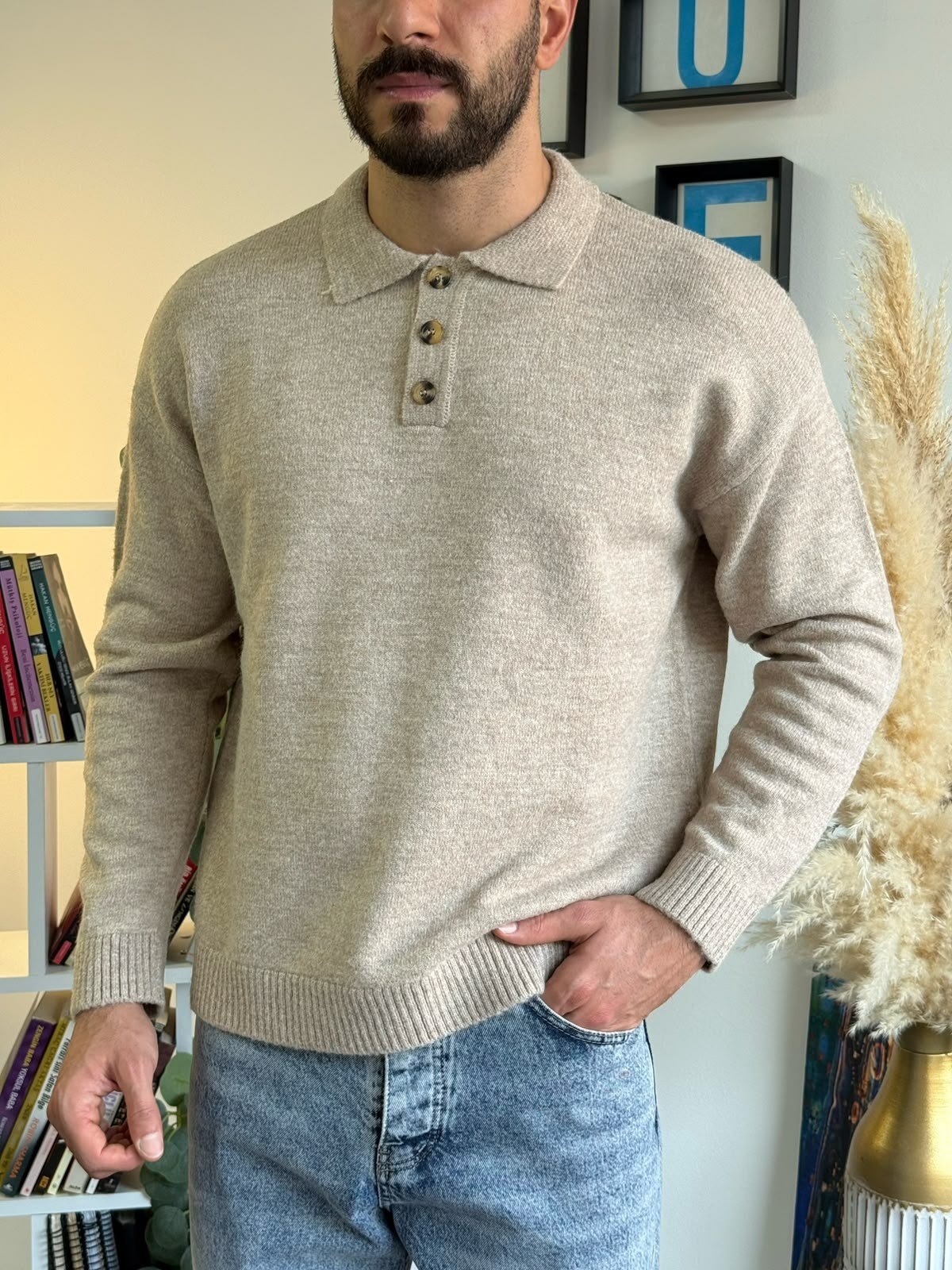 Vizon Gramajlı Oversize Polo Kazak
