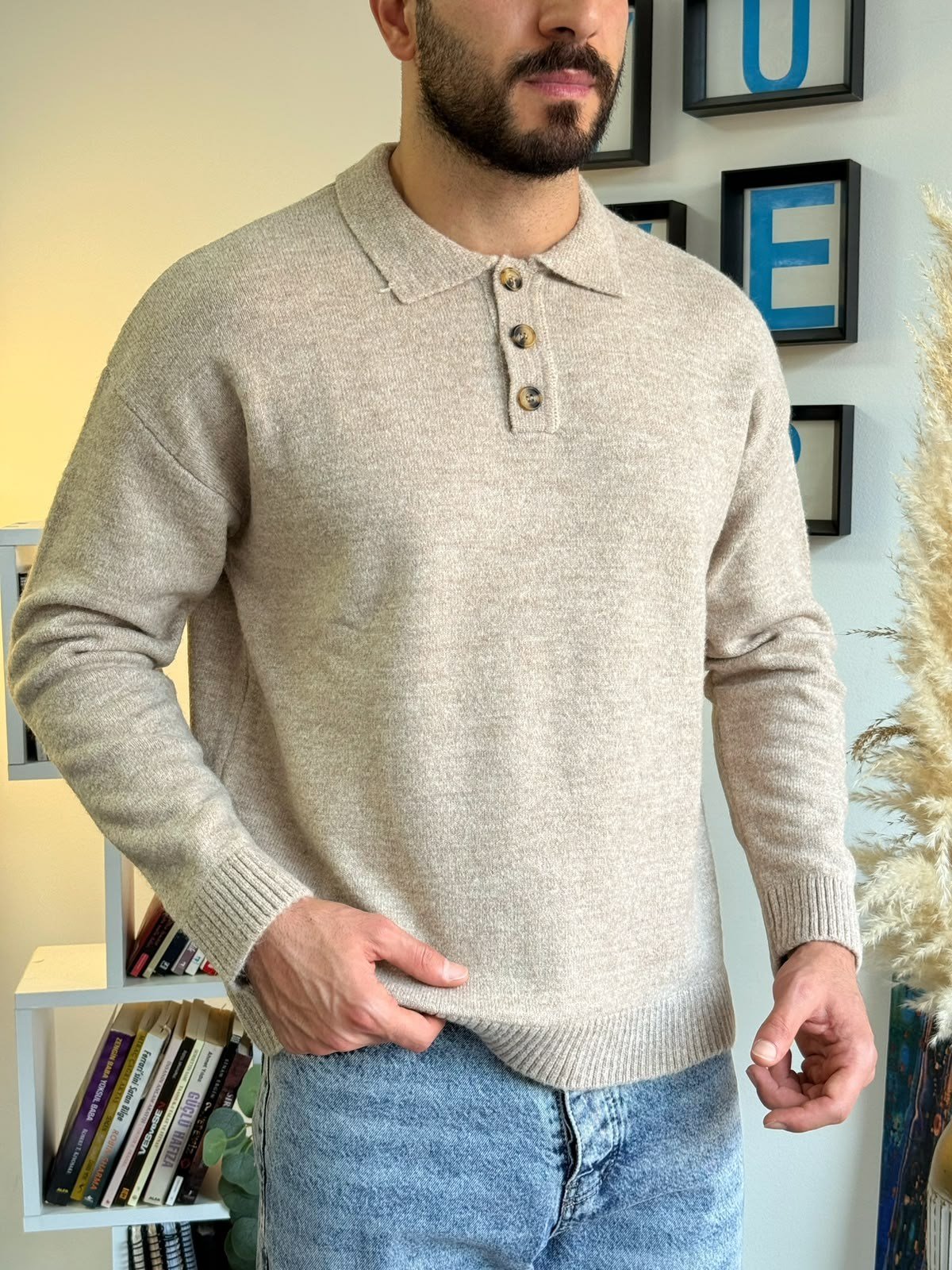 Vizon Gramajlı Oversize Polo Kazak