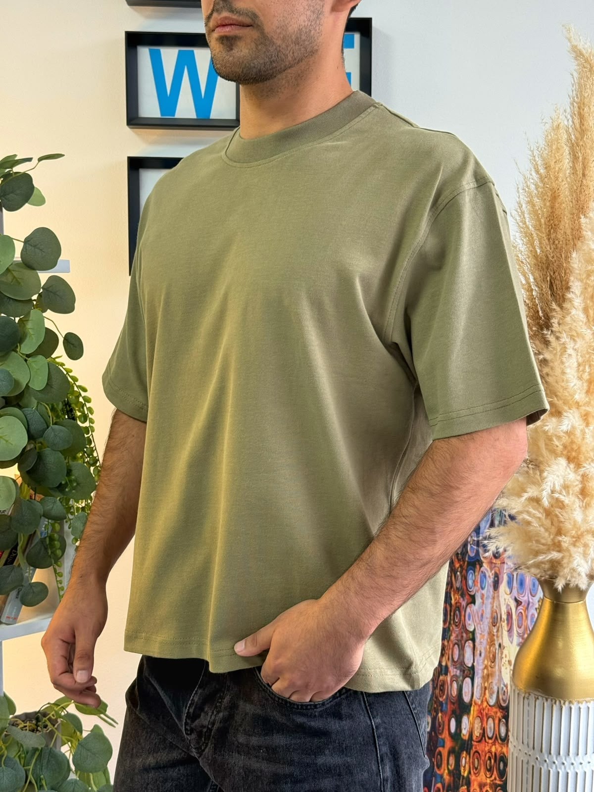 Yeşil Boxy Fit Pamuklu Tişört