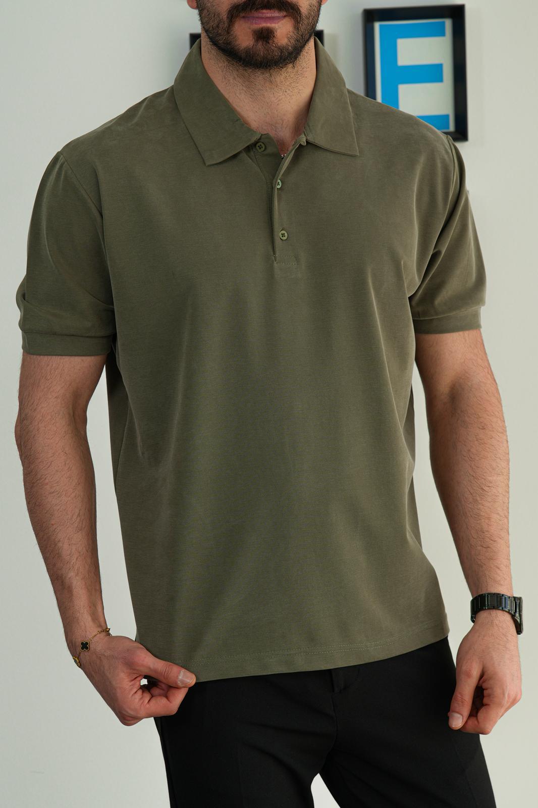 Yeşil Yazlık Osyho Kumaş Likralı Tam Kalıp Polo T-Shirt