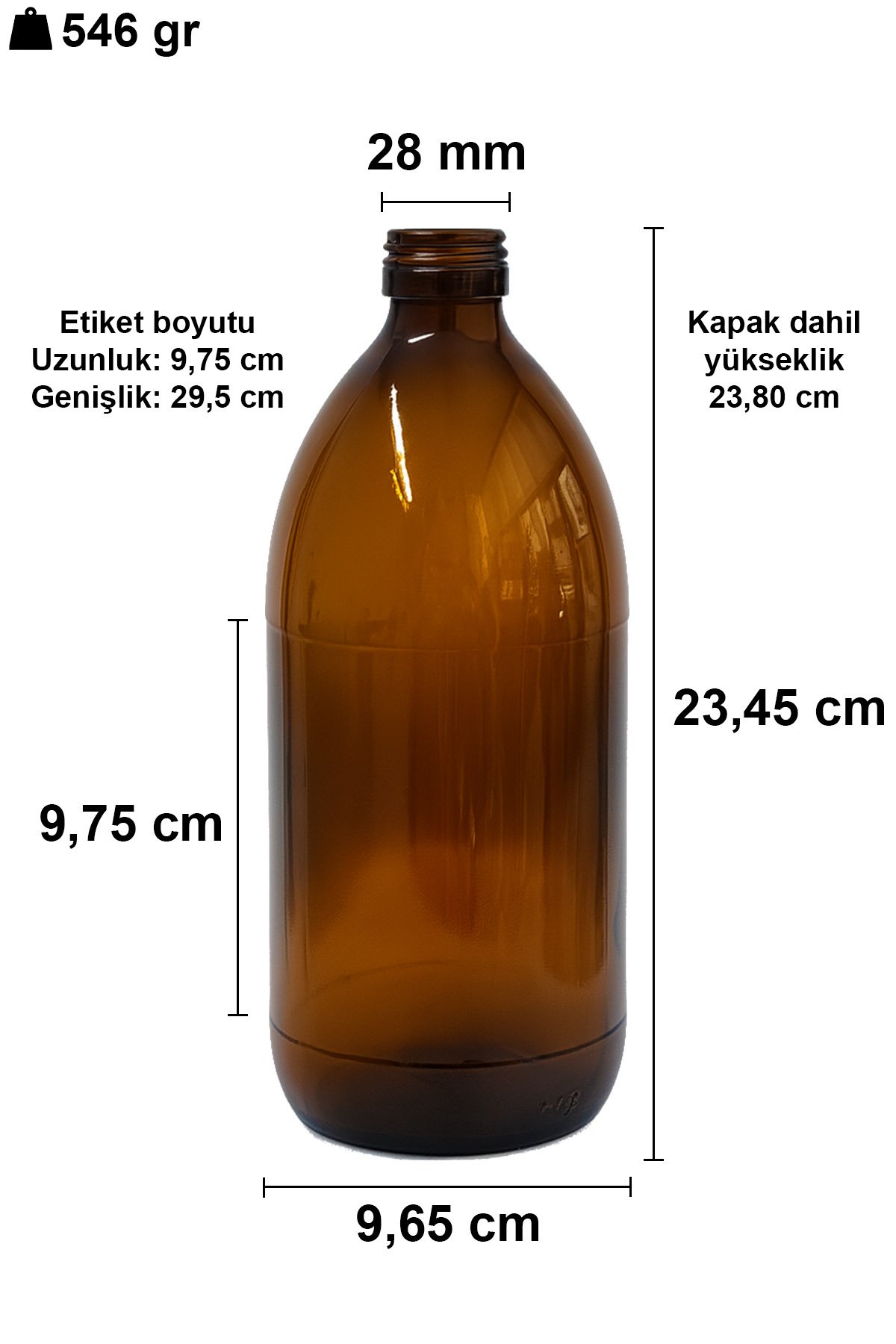 1000cc Amber Ecza Cam Şişe Kapaklı