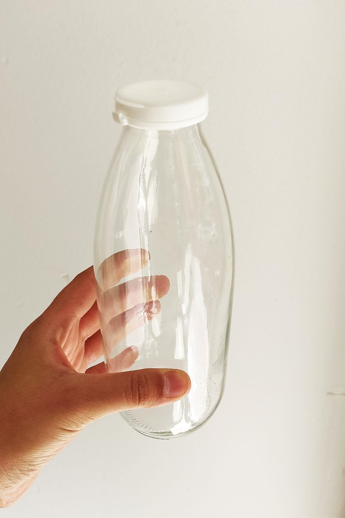 1000cc Şeffaf Ayran, Süt Cam Şişe Plastik Kapaklı 