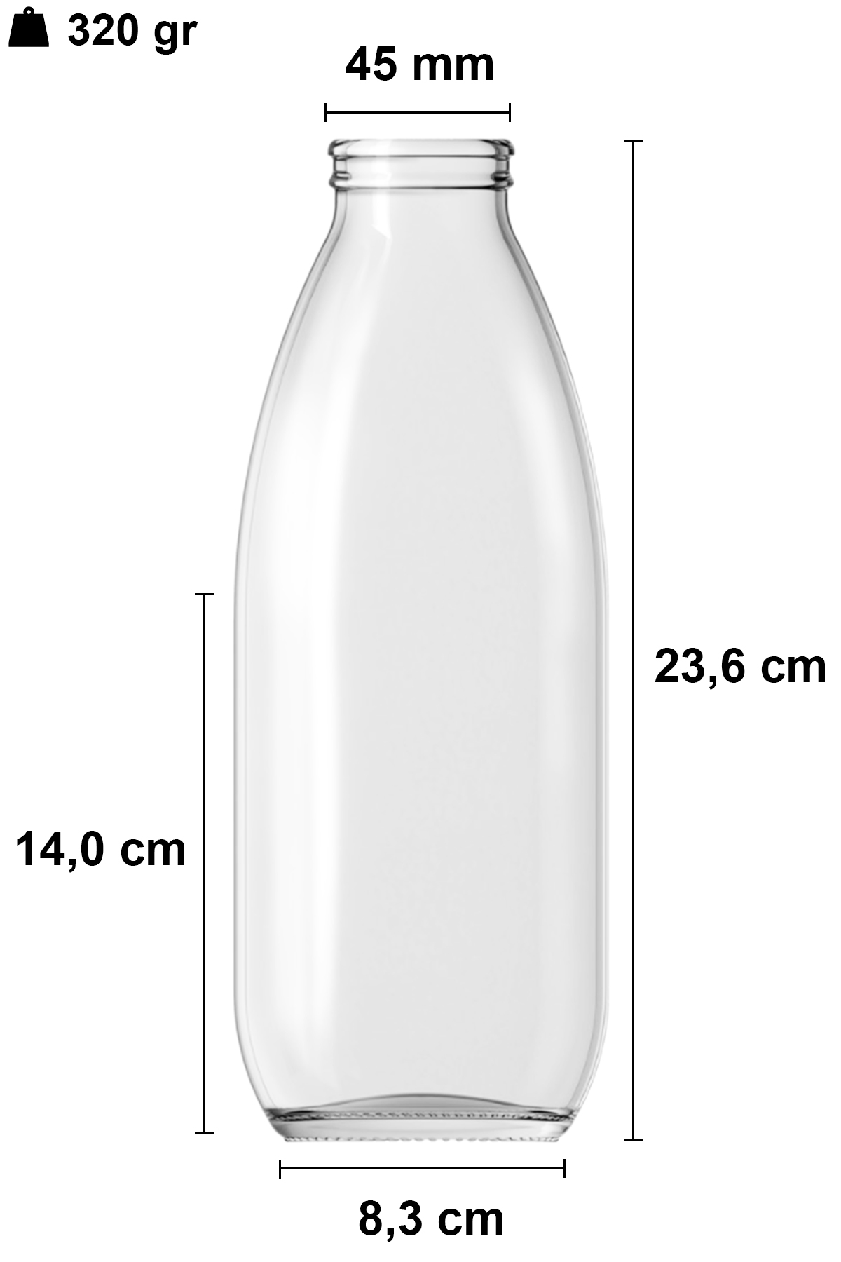 1000cc Şeffaf Ayran, Süt Cam Şişe Plastik Kapaklı 