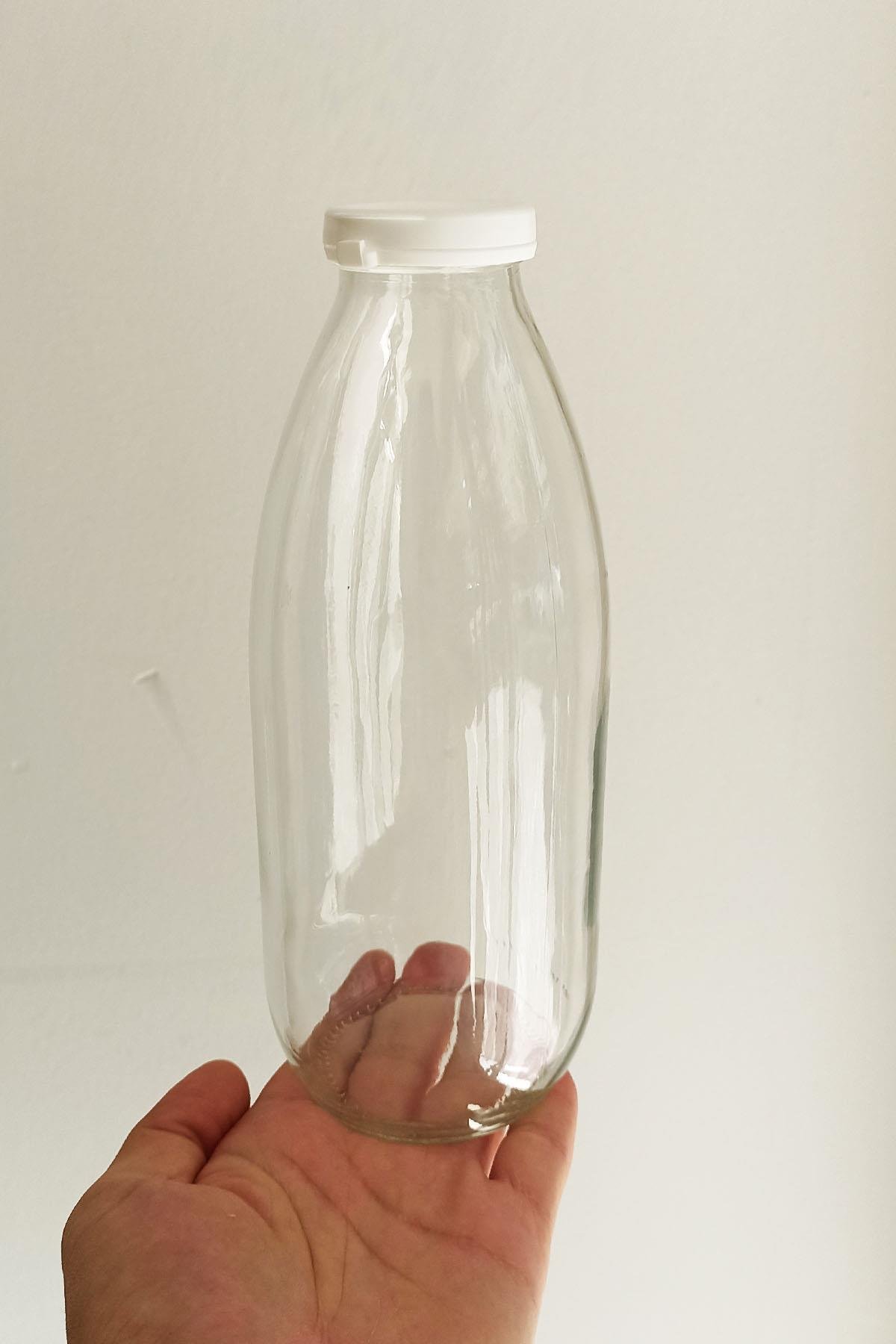 1000cc Şeffaf Ayran, Süt Cam Şişe Plastik Kapaklı 