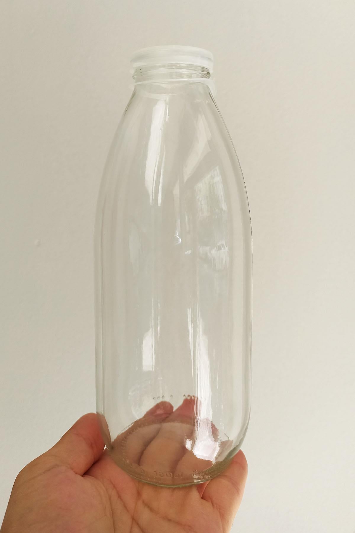 1000cc Şeffaf Ayran, Süt Cam Şişe Plastik Kapaklı 