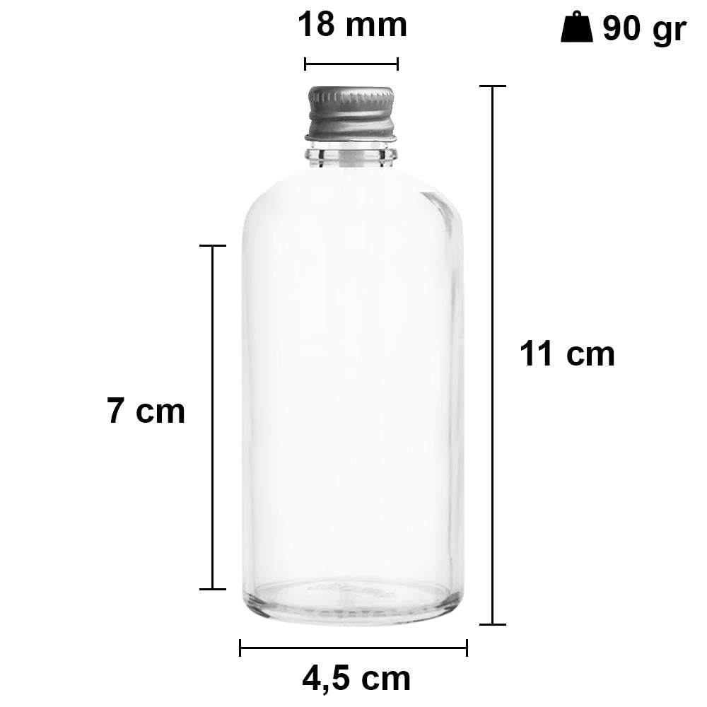 100cc Metal Kapaklı Şeffaf Cam Şişe
