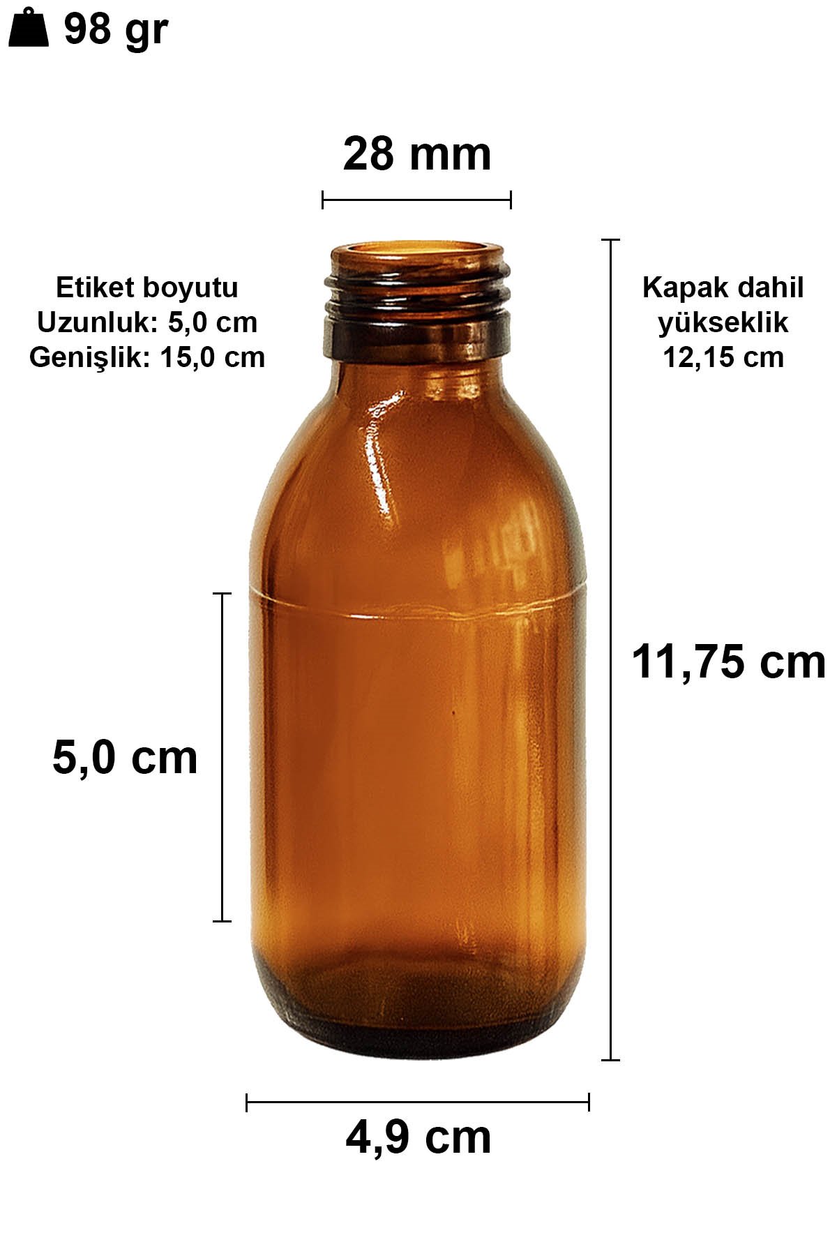 125cc Amber Ecza Cam Şişe Kapaklı
