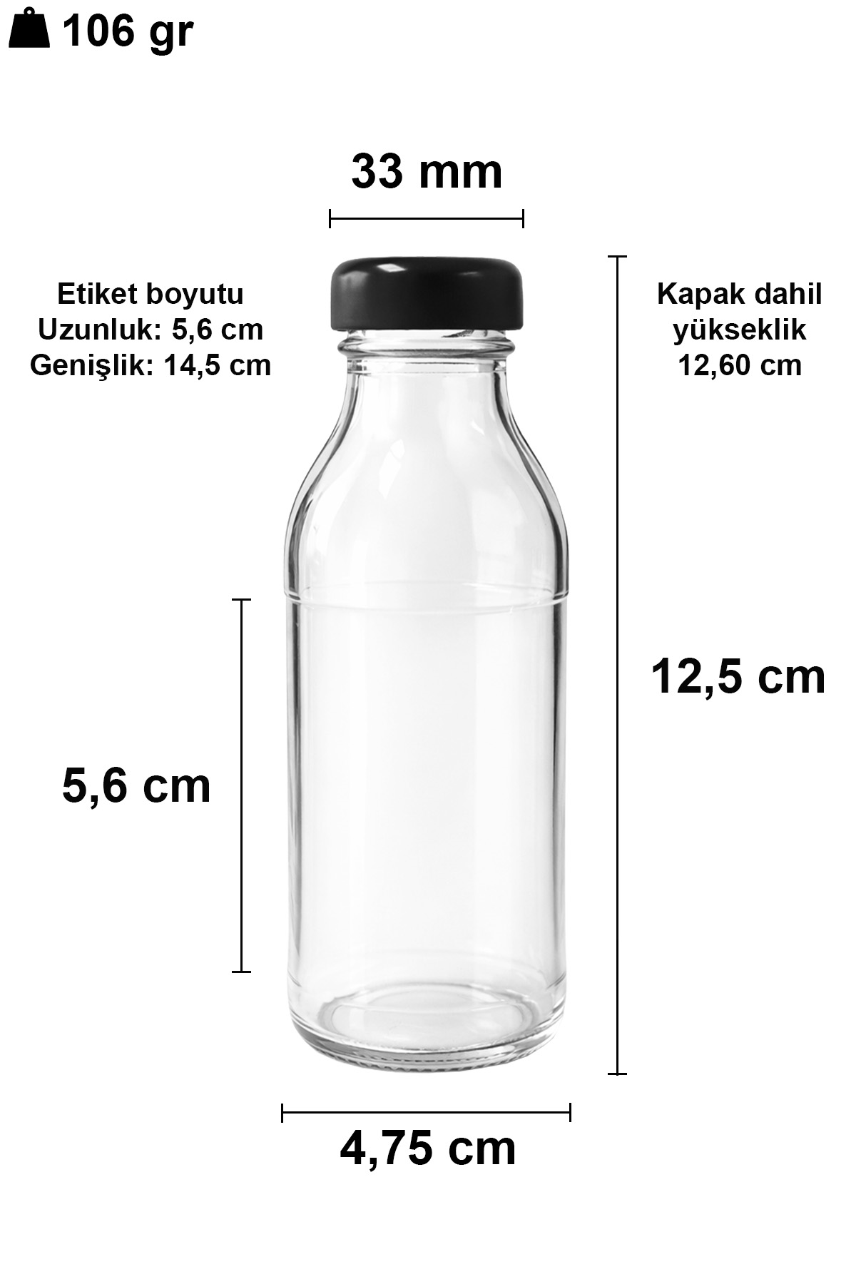 125cc Şeffaf Meyve Suyu Cam Şişe Derin Metal Kapaklı