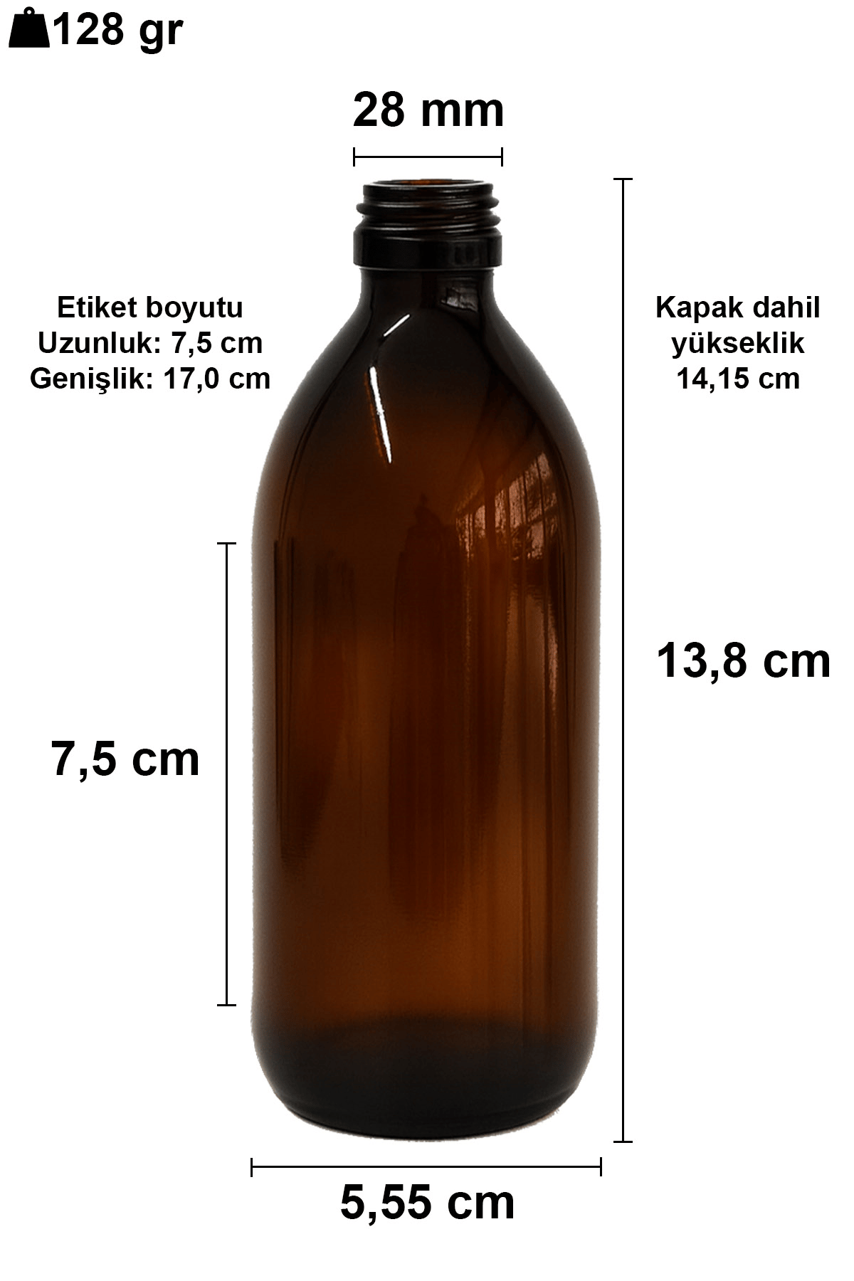 200cc Amber Ecza Cam Şişe Kapaklı